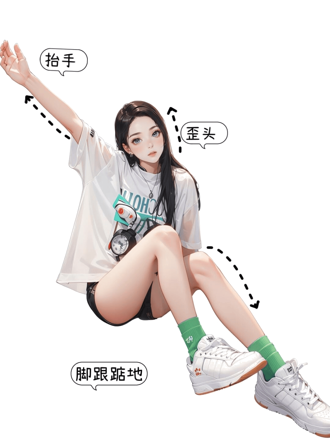 抬手歪头踮脚姿