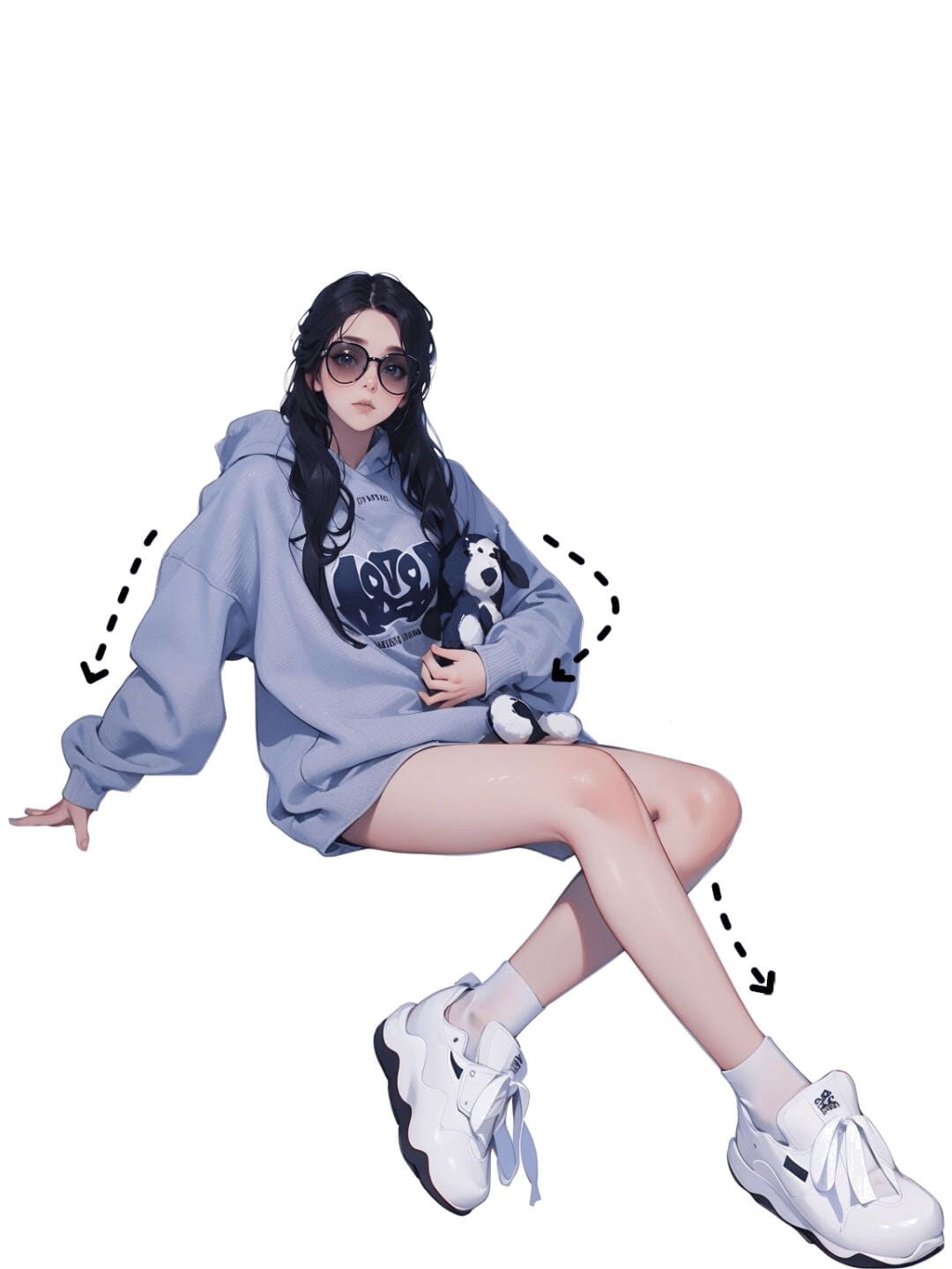 抱玩偶悬浮坐姿