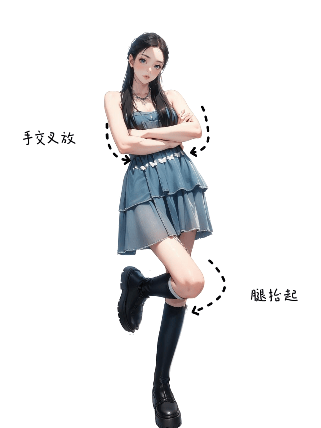 抱臂单腿屈膝站立