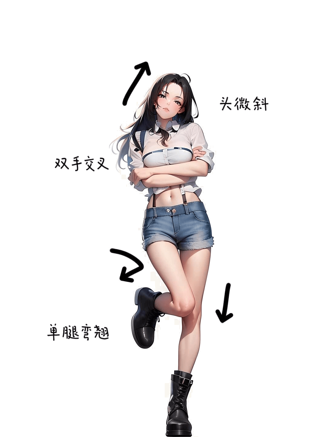 抱臂翘腿歪头