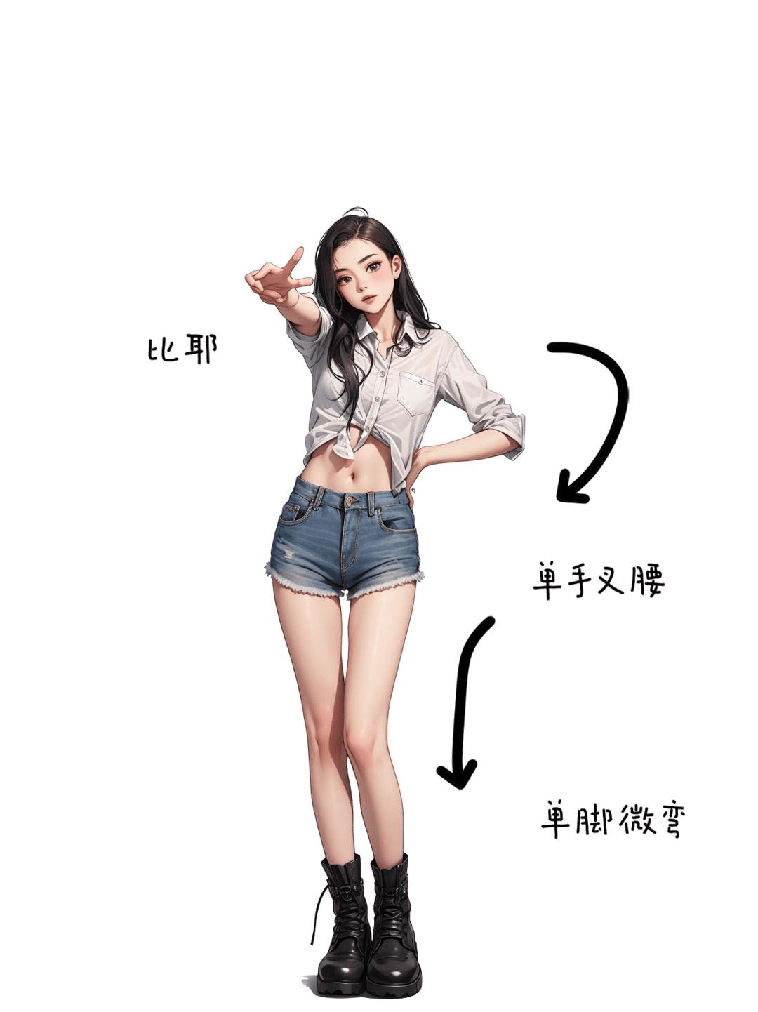 指向前方叉腰