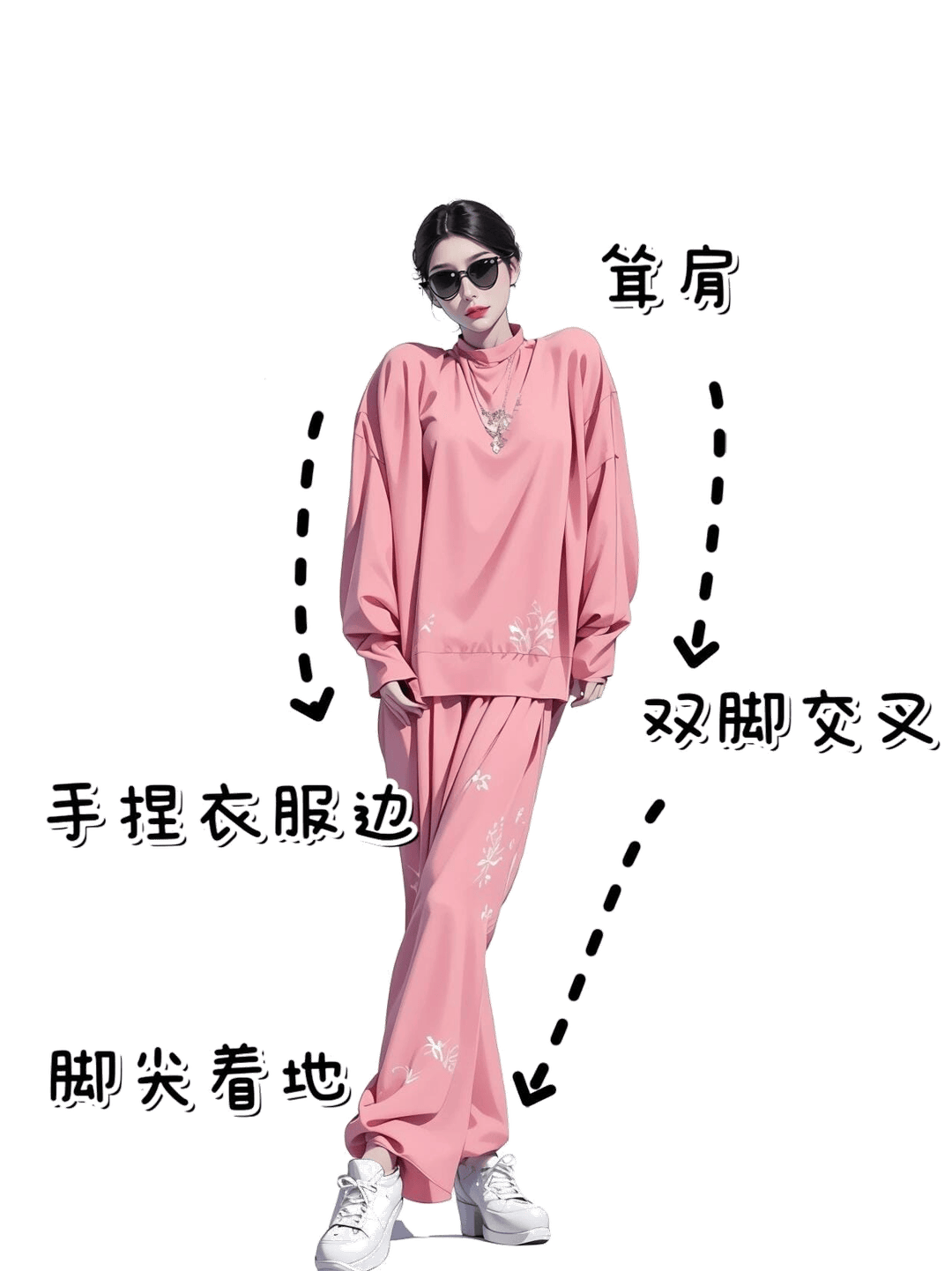 捏衣边慵懒站姿