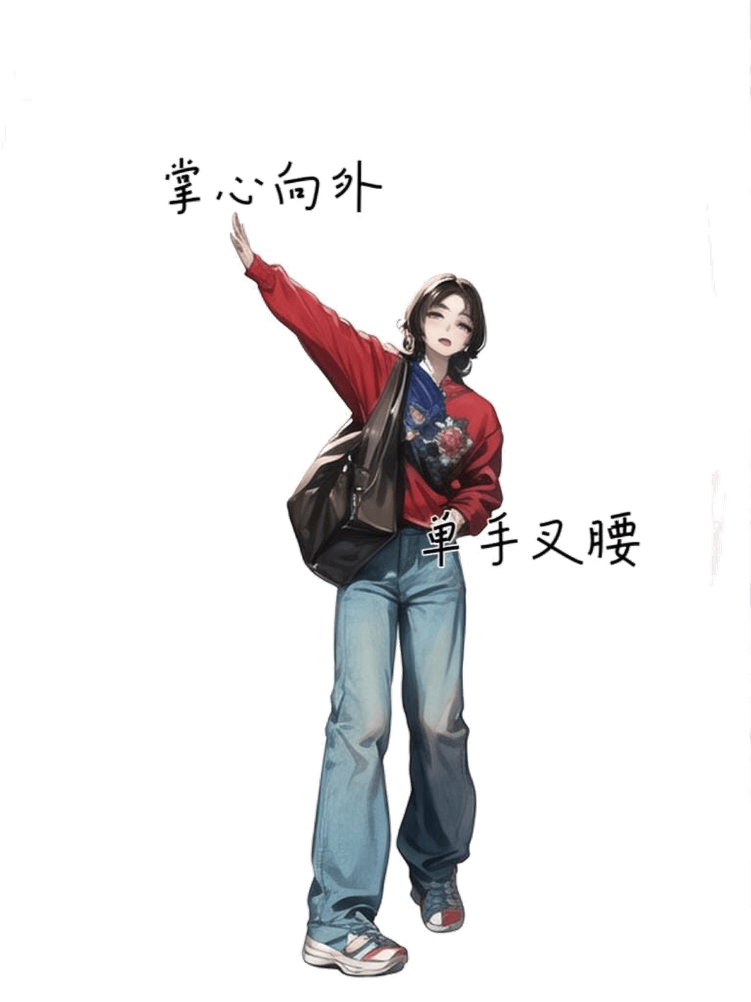 掌心向外叉腰