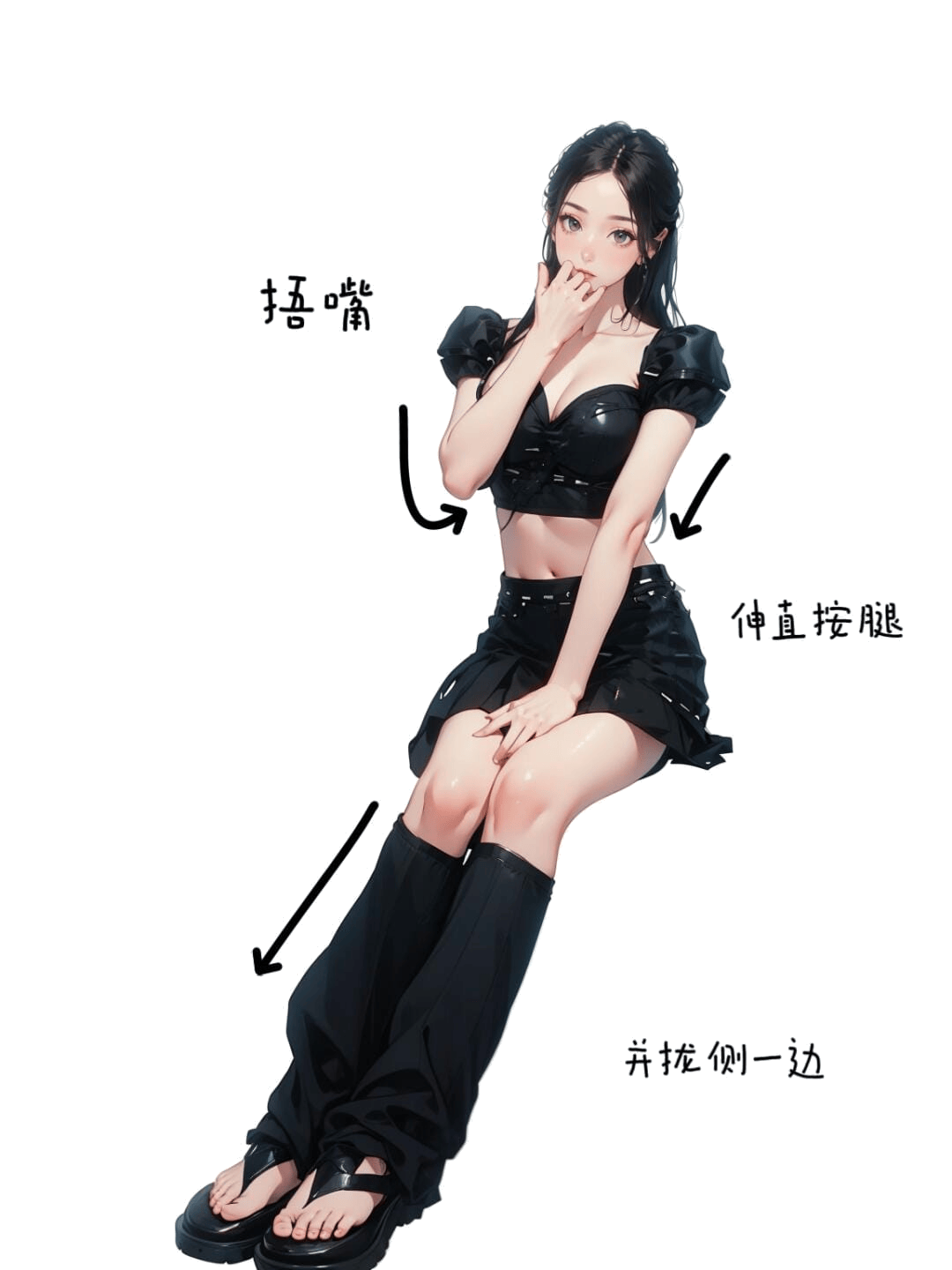 掩嘴按腿坐姿