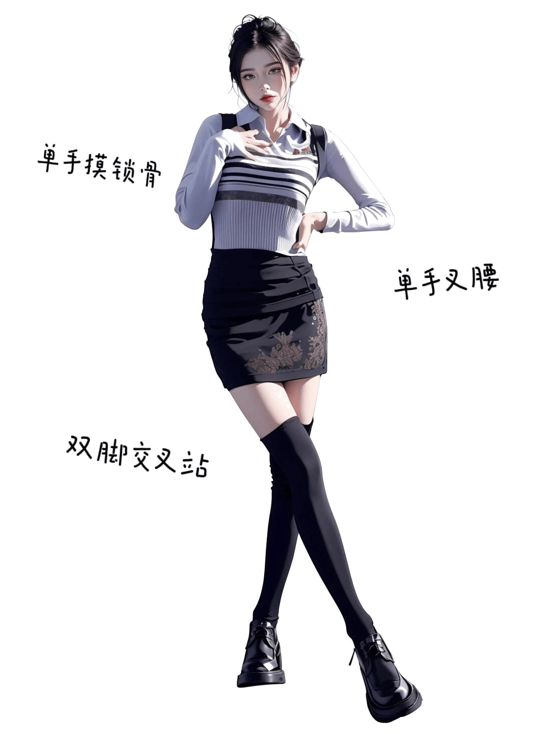 摸锁骨交叉站姿