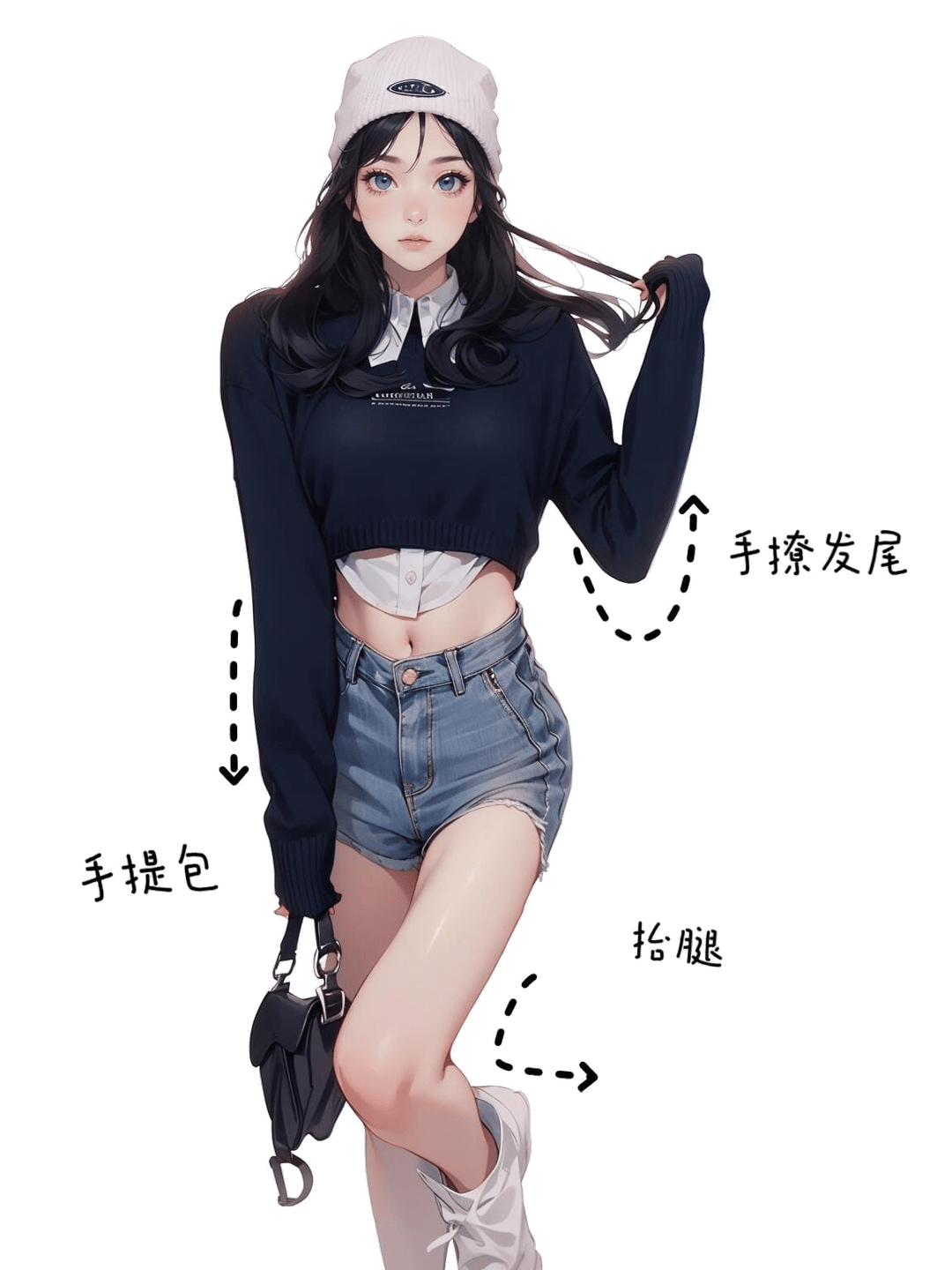 撩发提腿站姿
