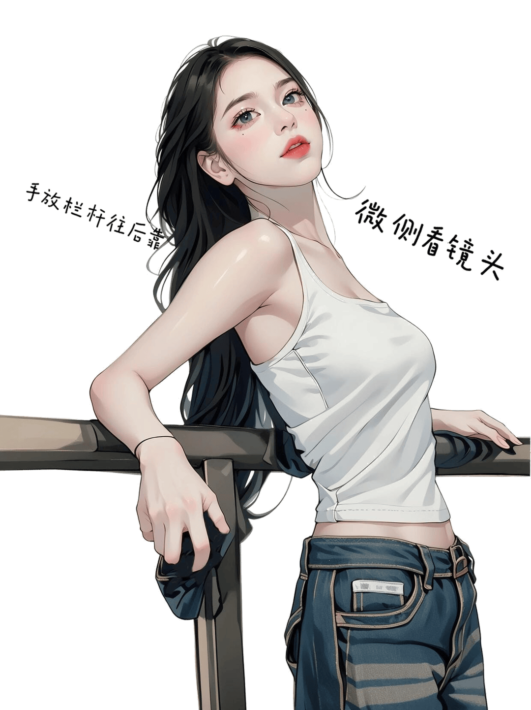 栏杆倚靠侧视