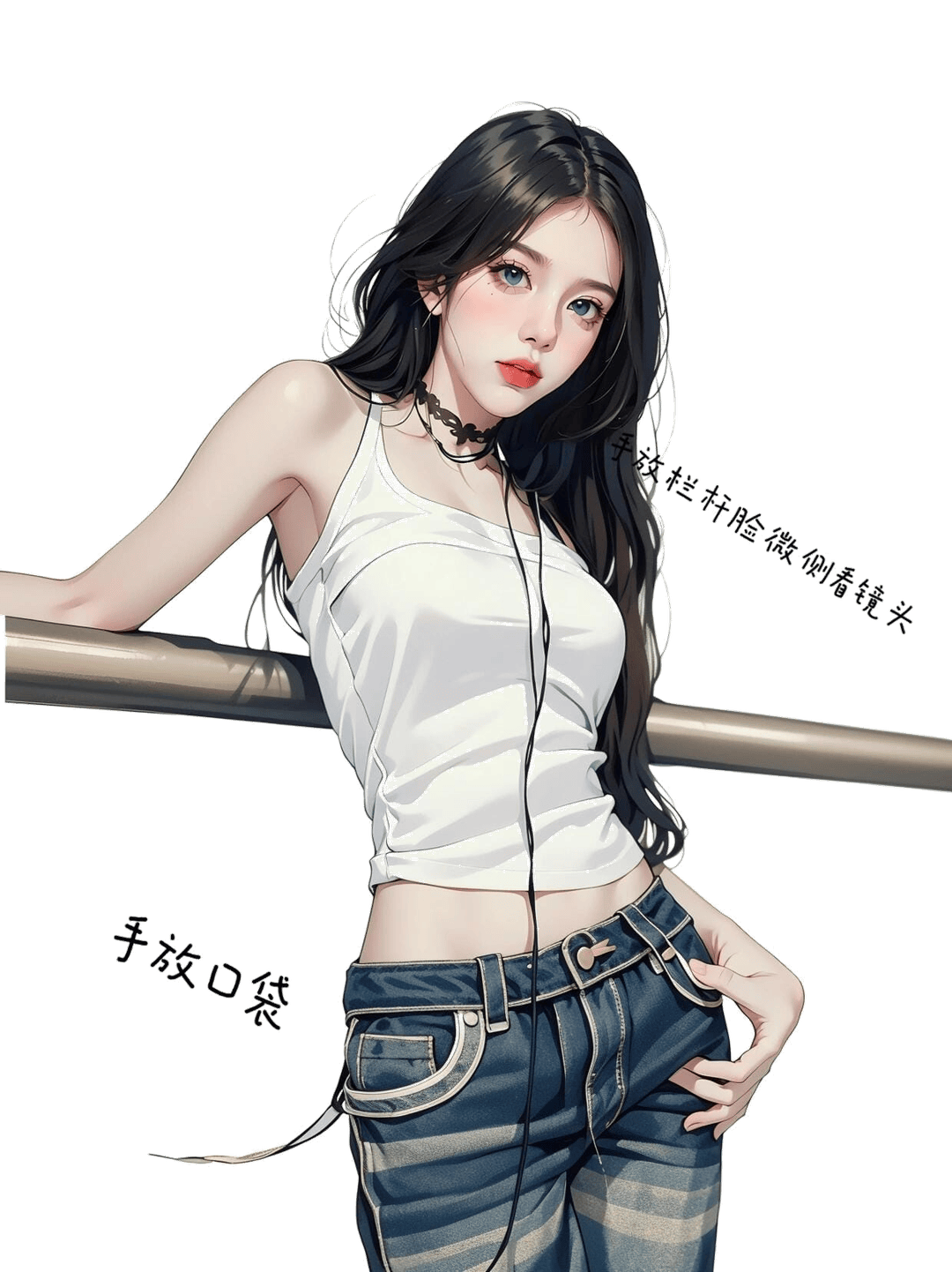 栏杆倚靠侧视