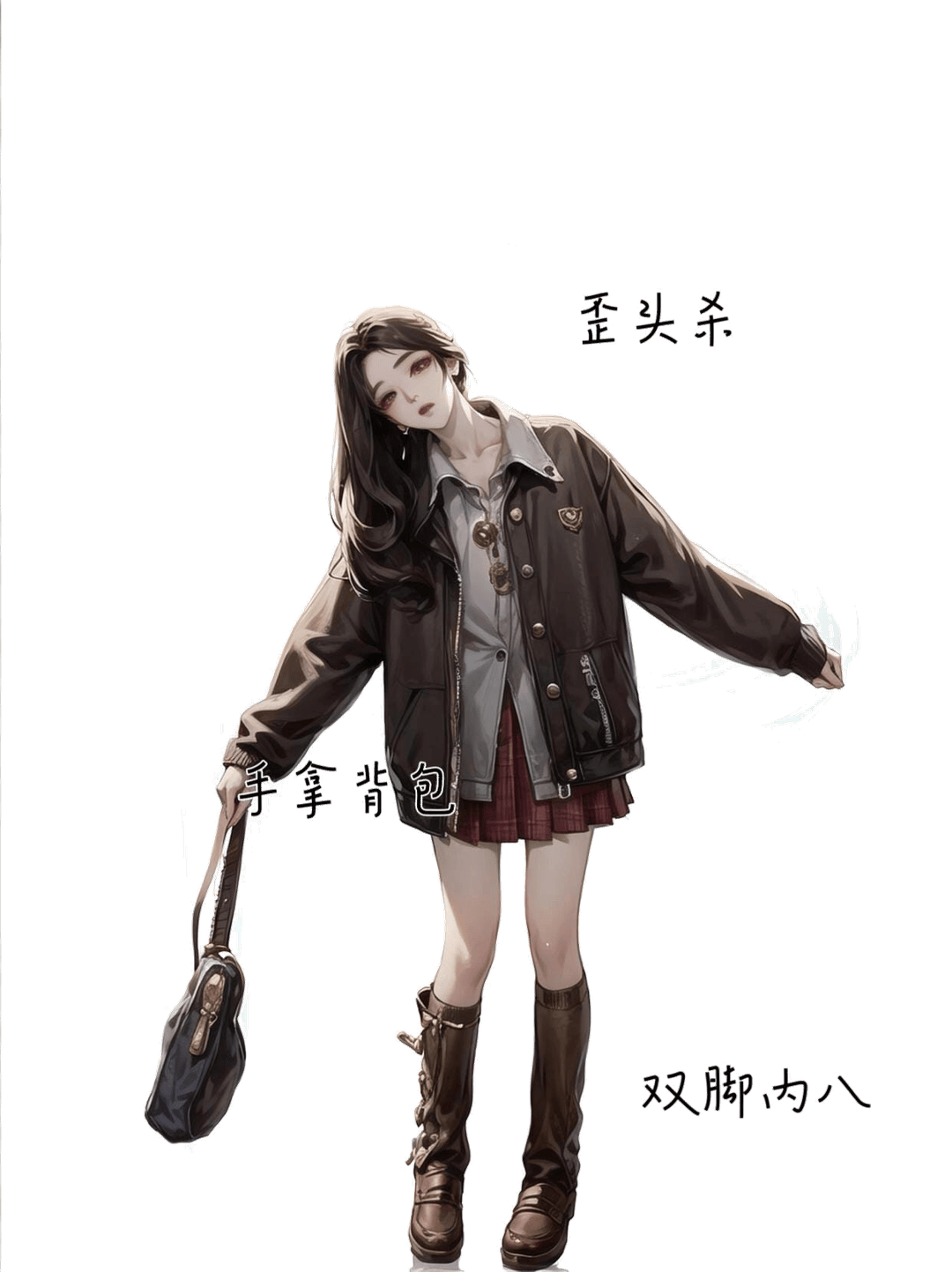 歪头拿包站姿