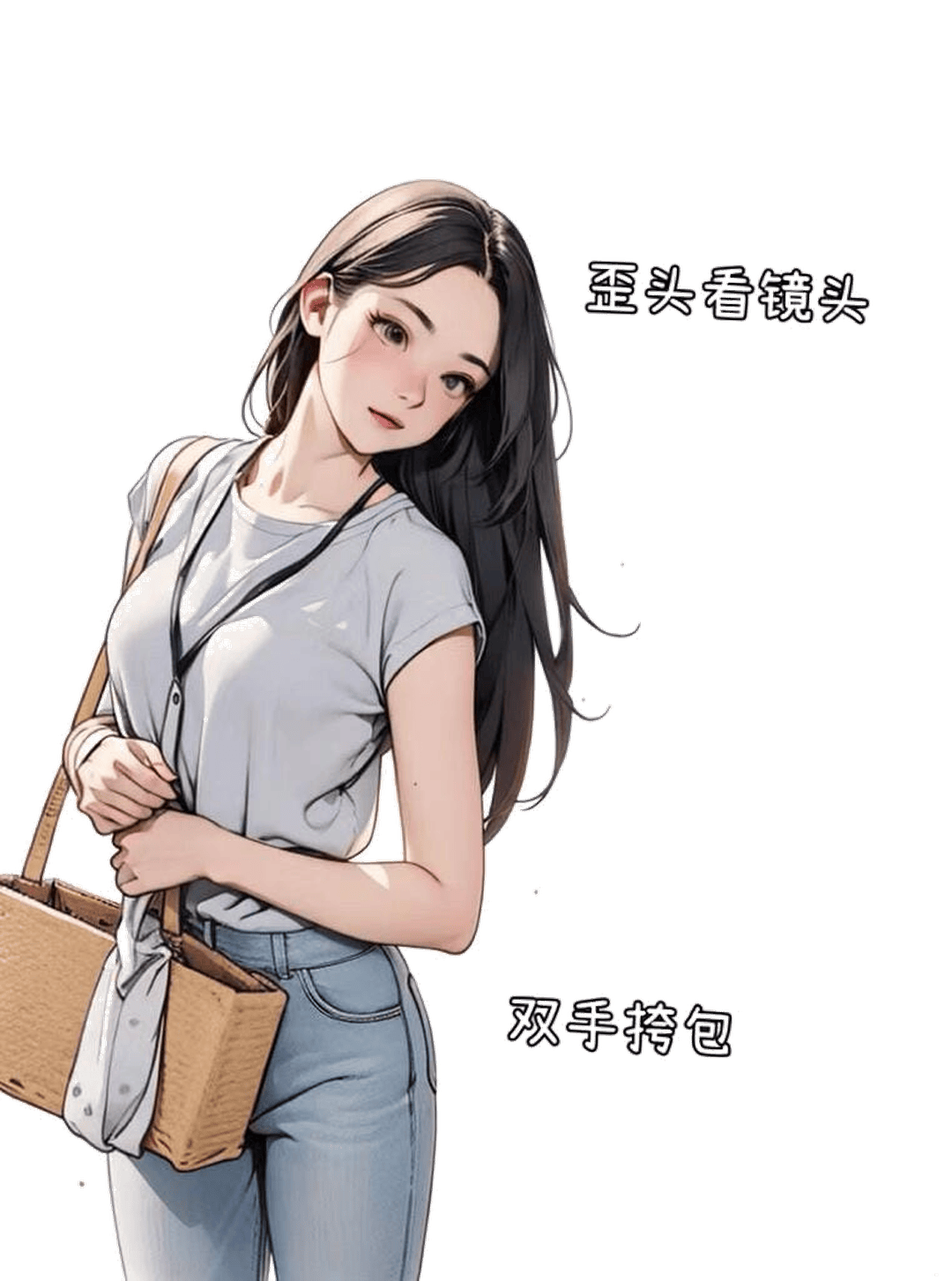 歪头挎包站姿