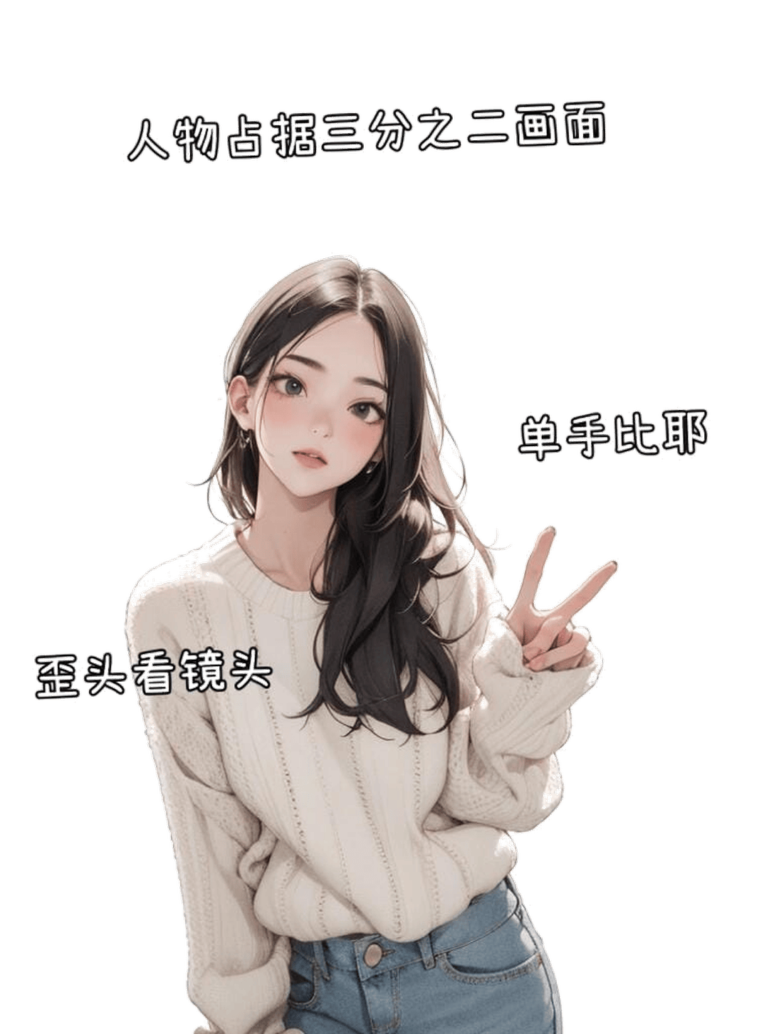 歪头比耶自拍姿态