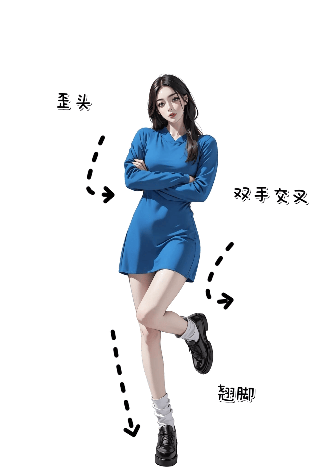 歪头翘脚双手交叉