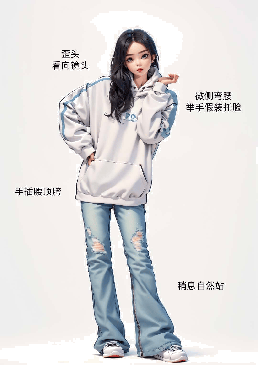 歪手托腮慵懒站