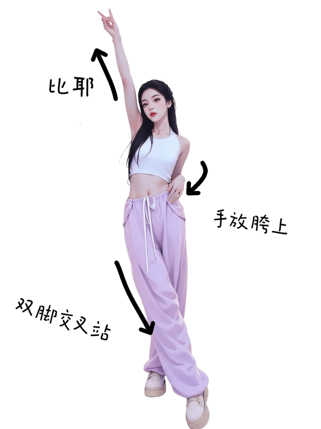 比耶叉腰交叉站姿