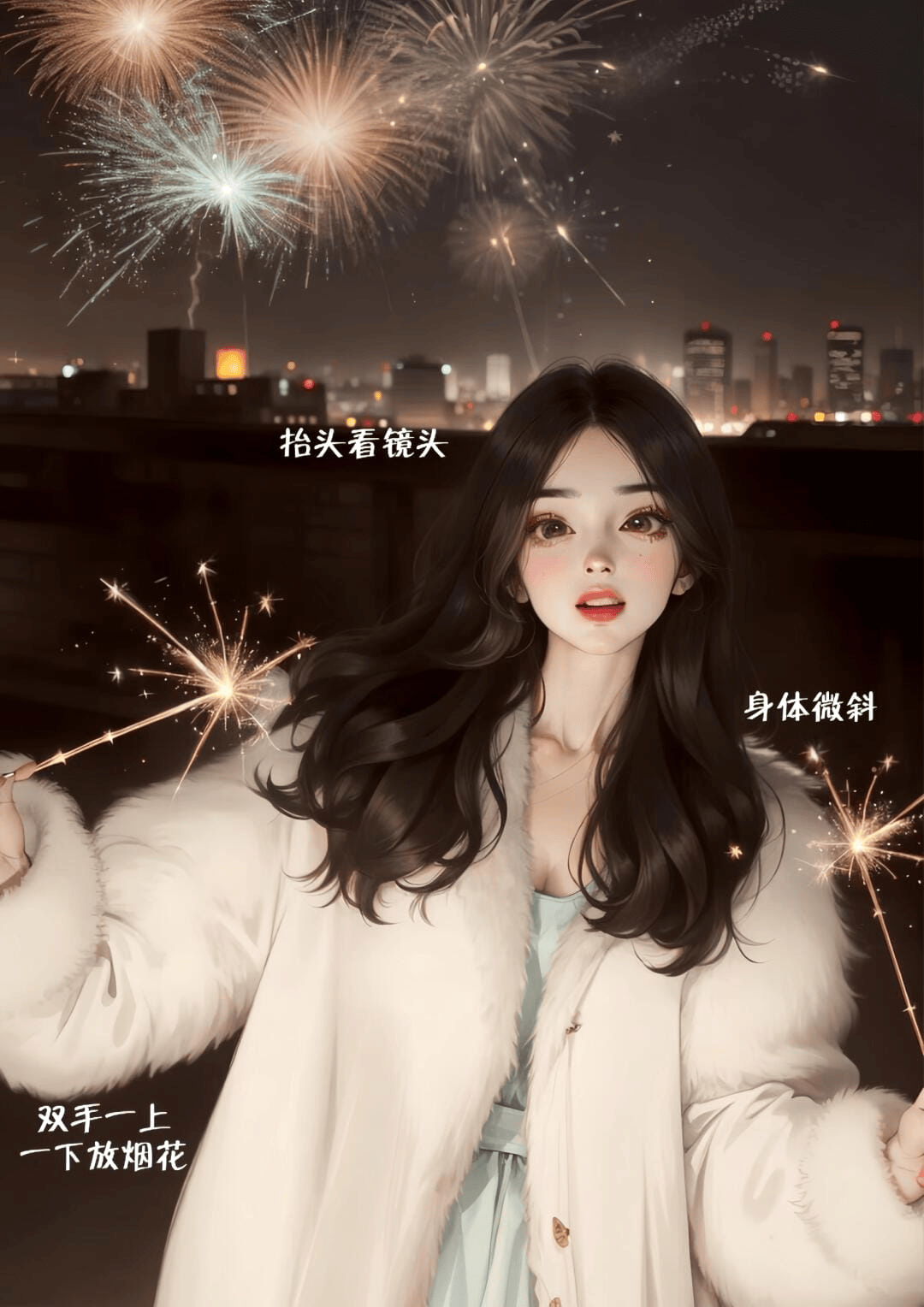 烟花双手高举