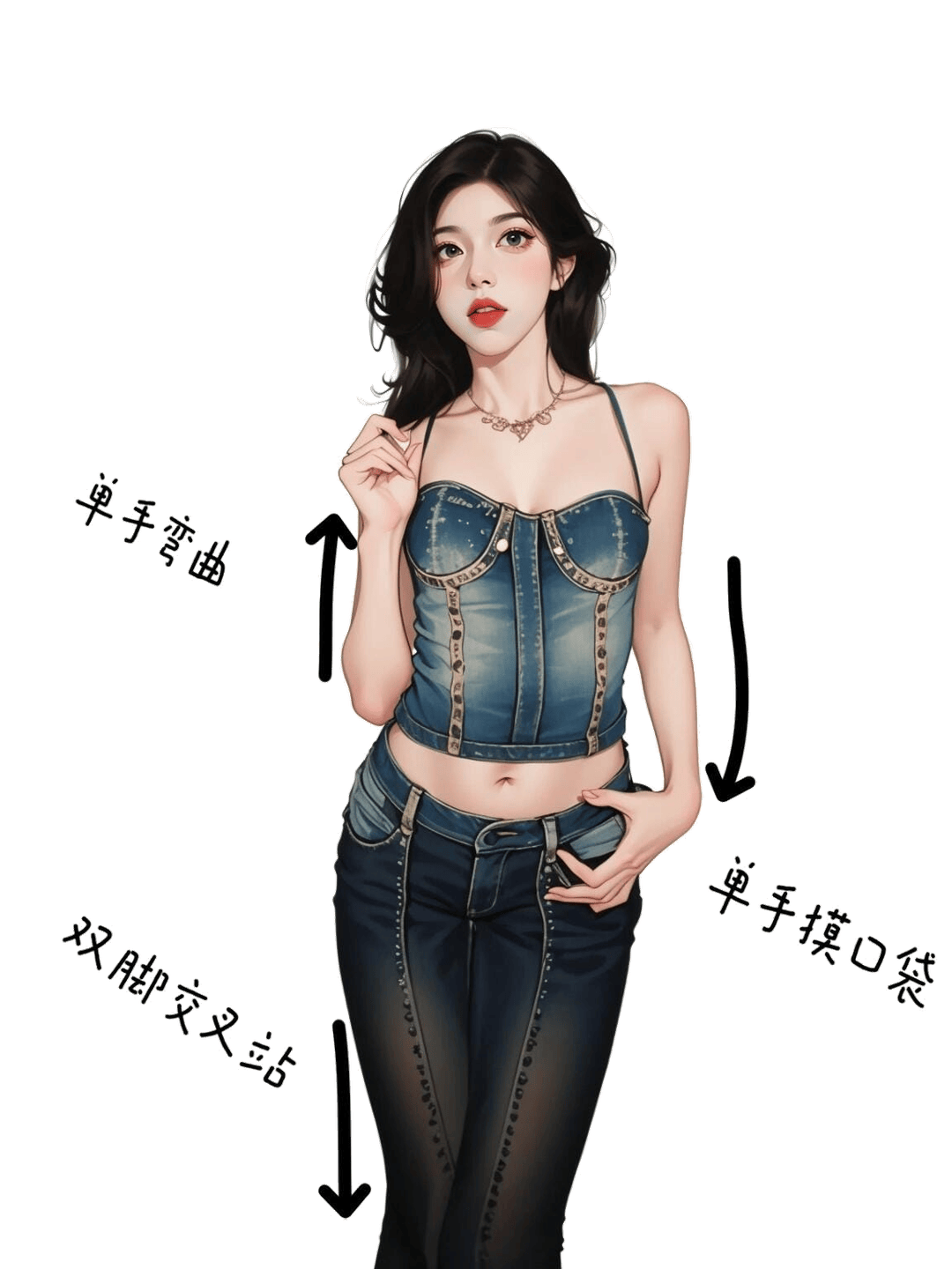 牛仔风单手插兜站姿