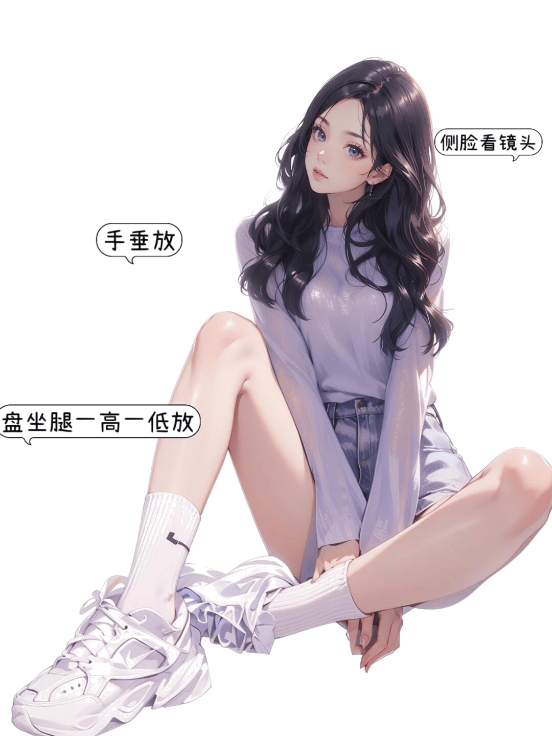 盘坐侧脸凝视