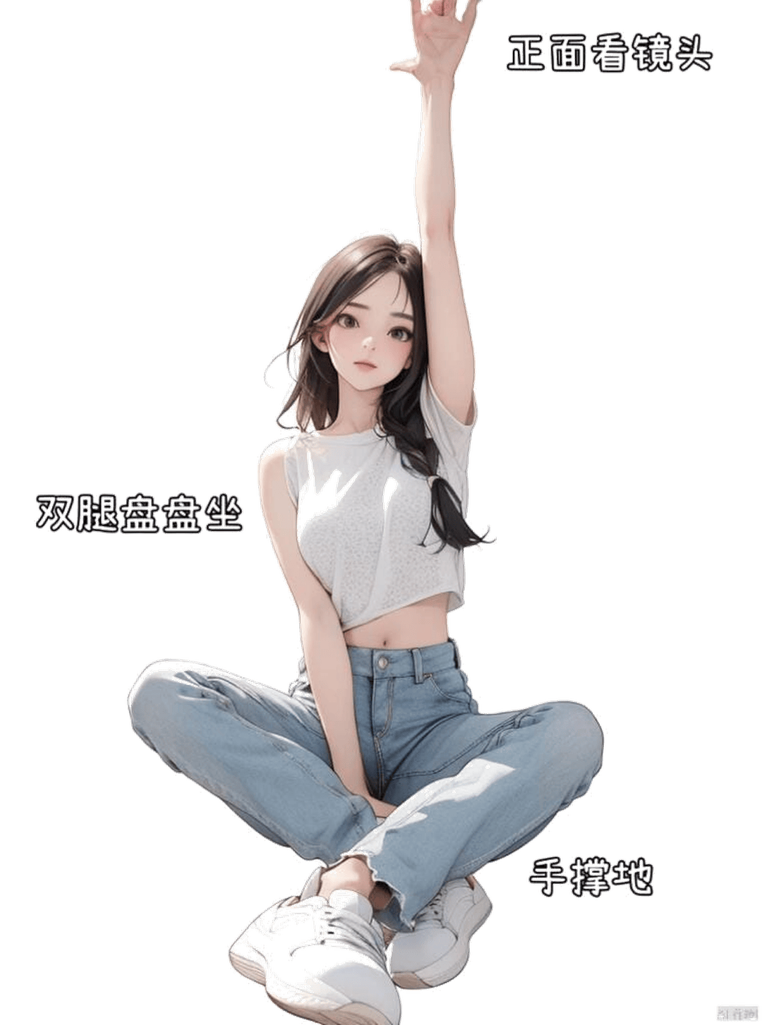 盘腿举手坐姿