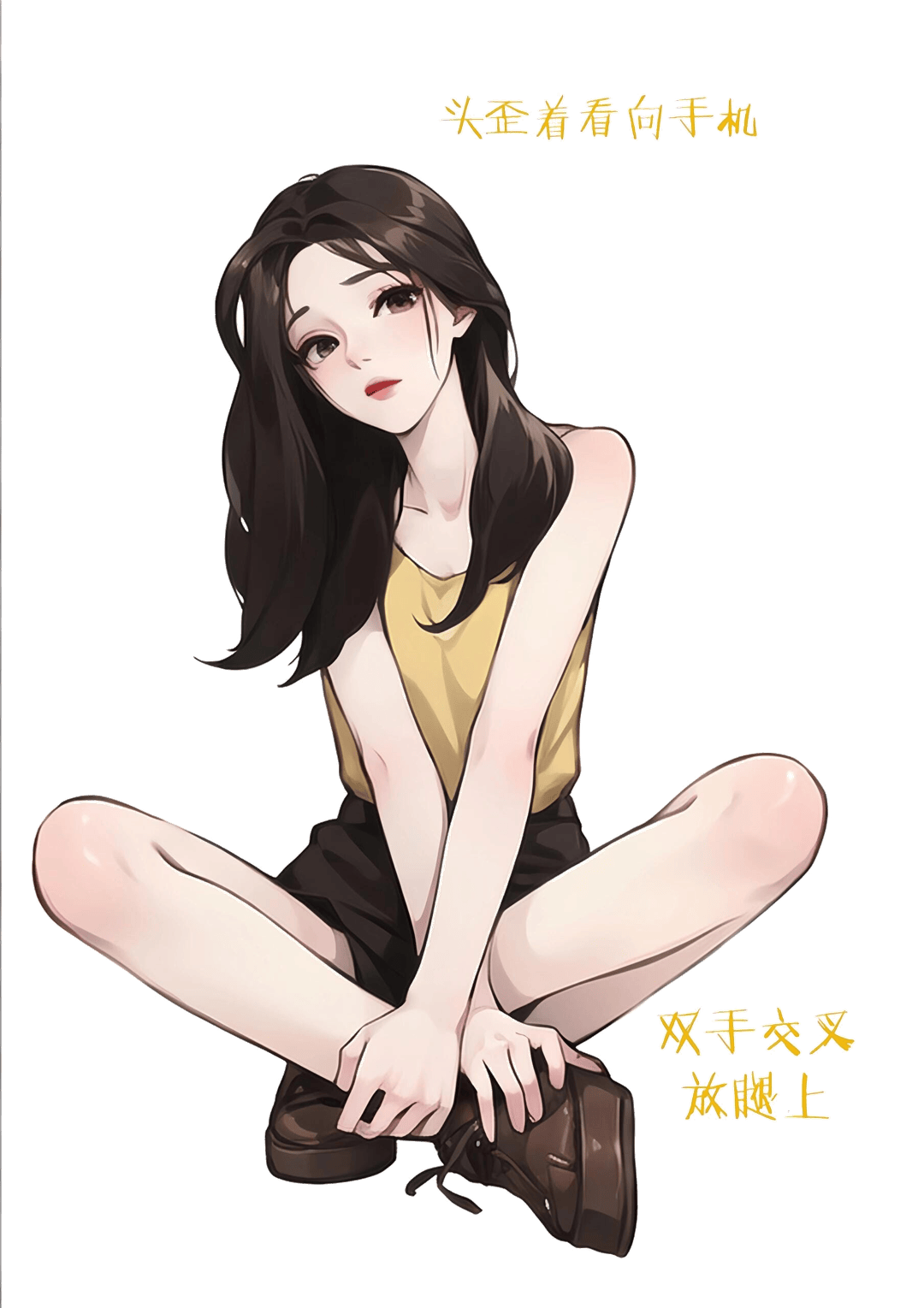 盘腿低头看手机