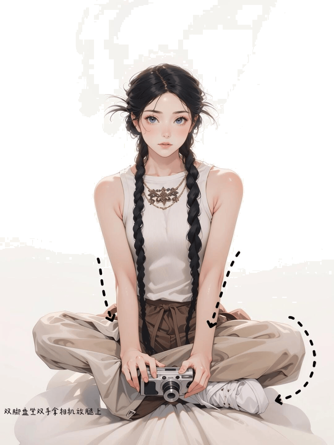 盘腿坐姿持相机