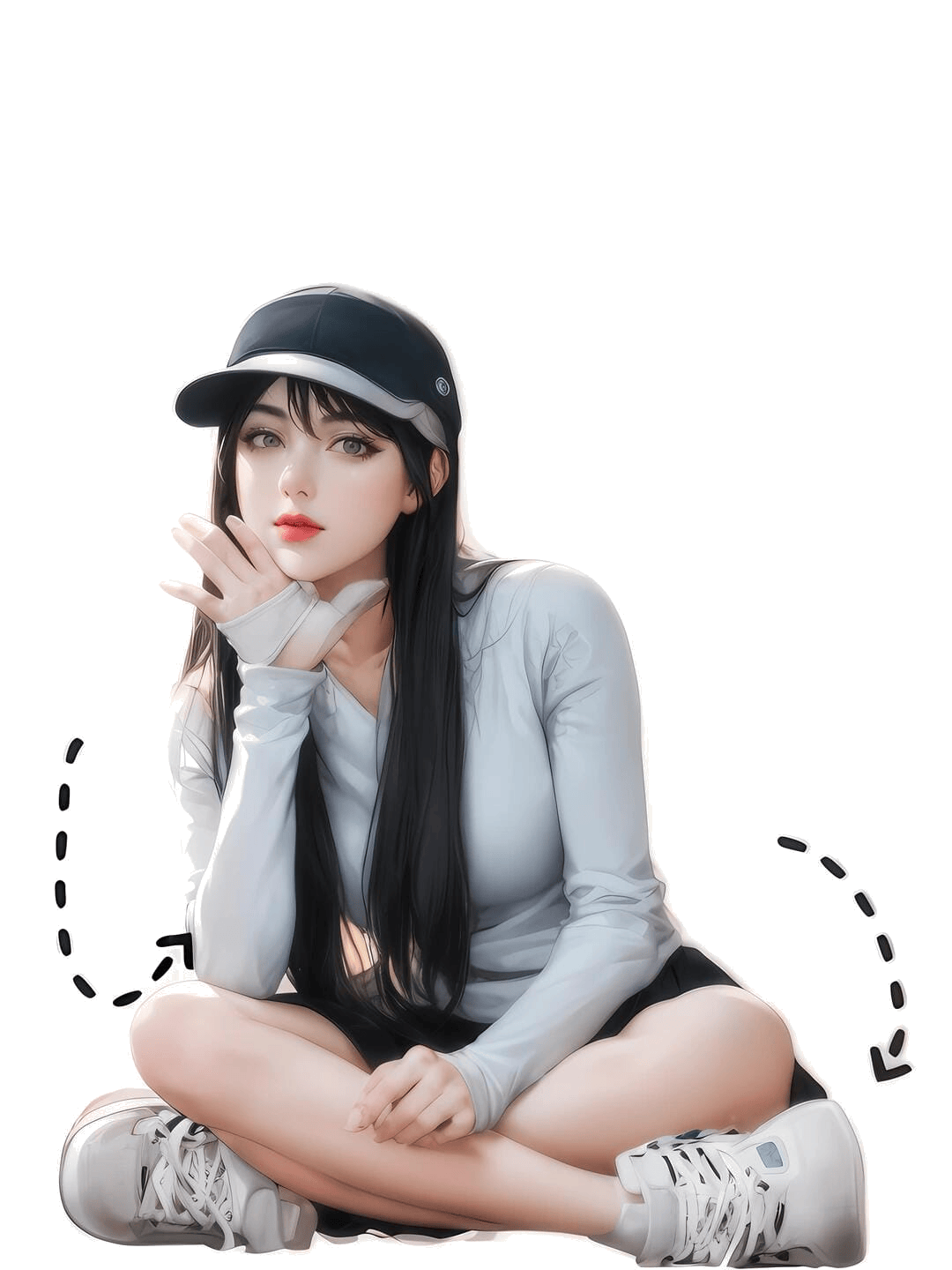 盘腿托腮坐姿