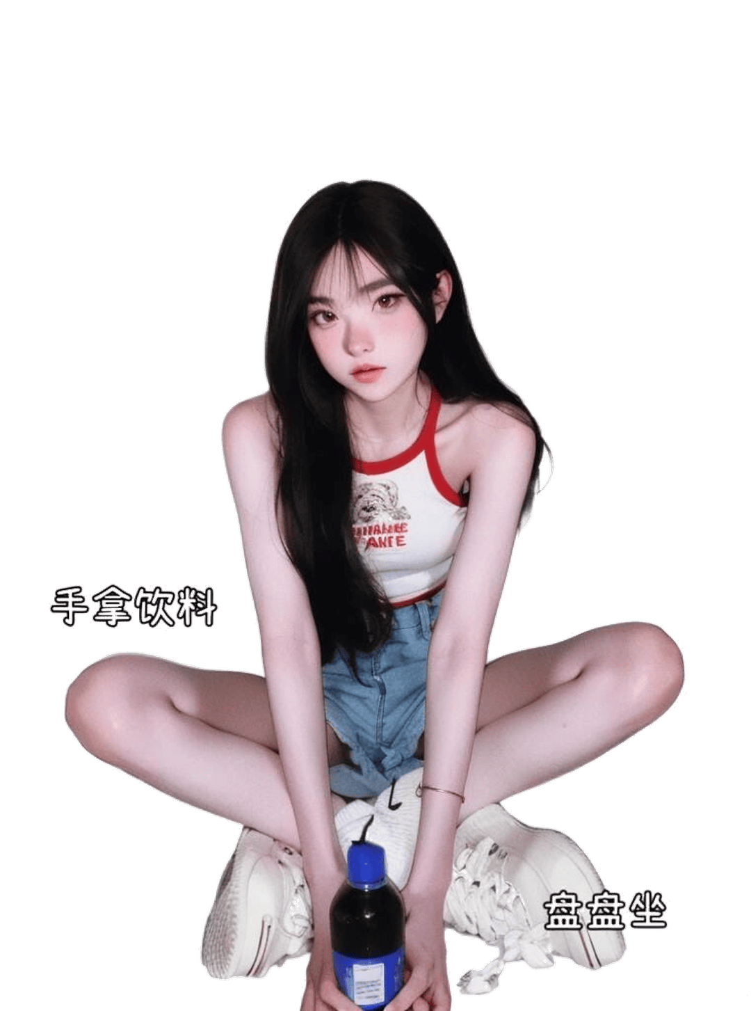 盘腿持瓶坐姿