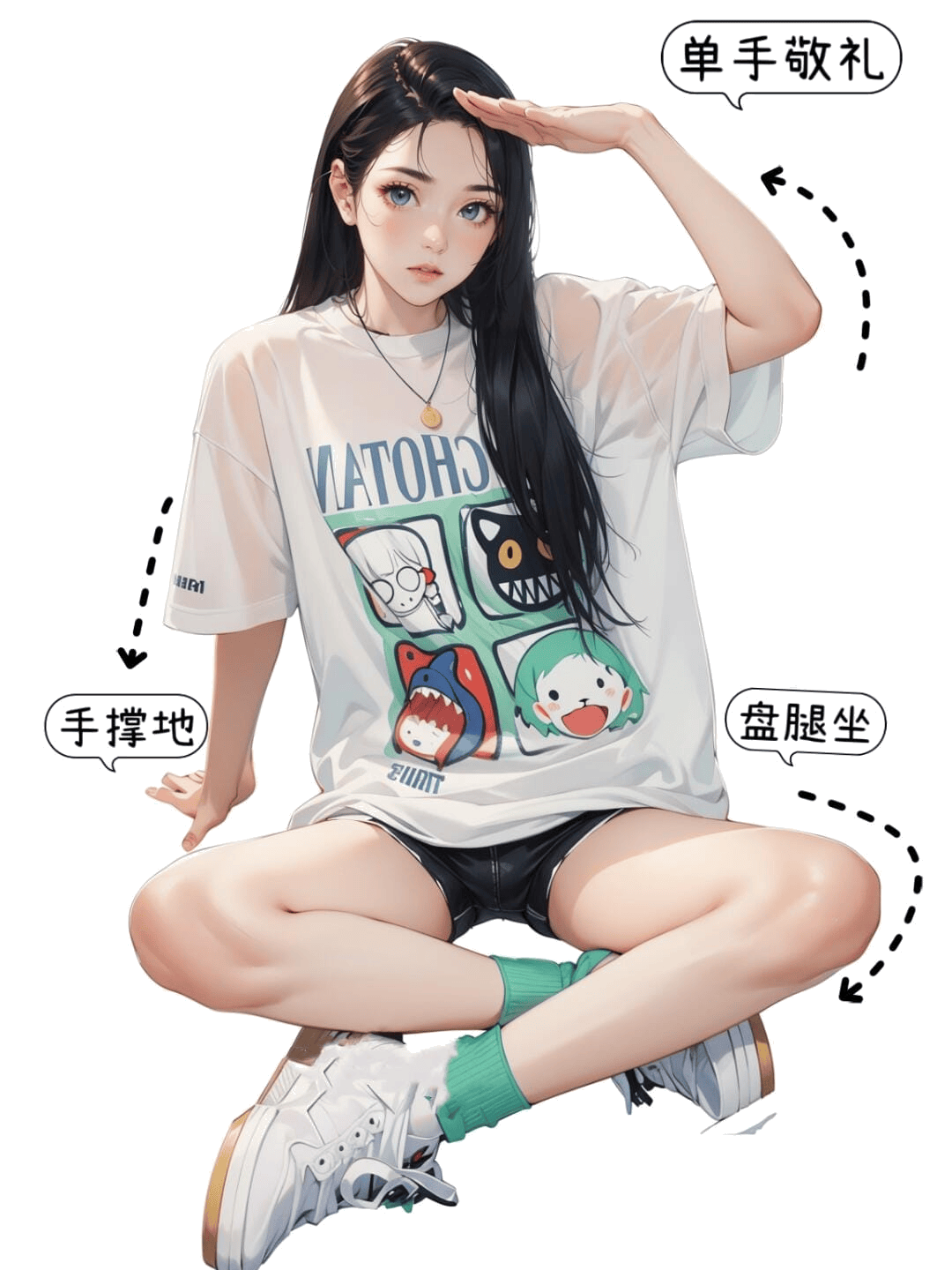 盘腿敬礼坐姿