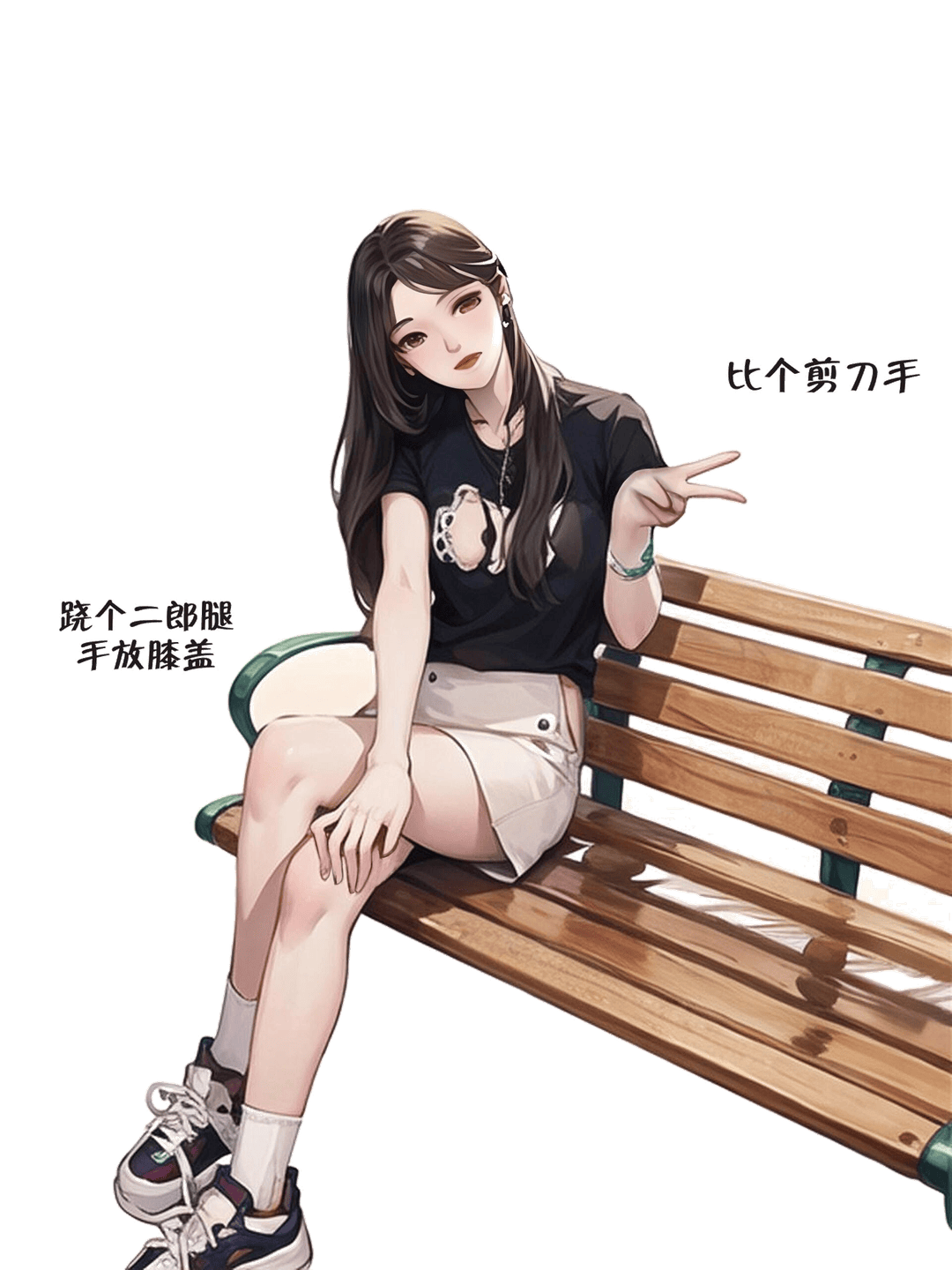 翘腿剪刀手坐姿