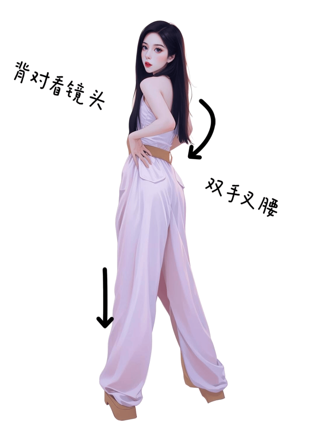 背对叉腰回眸