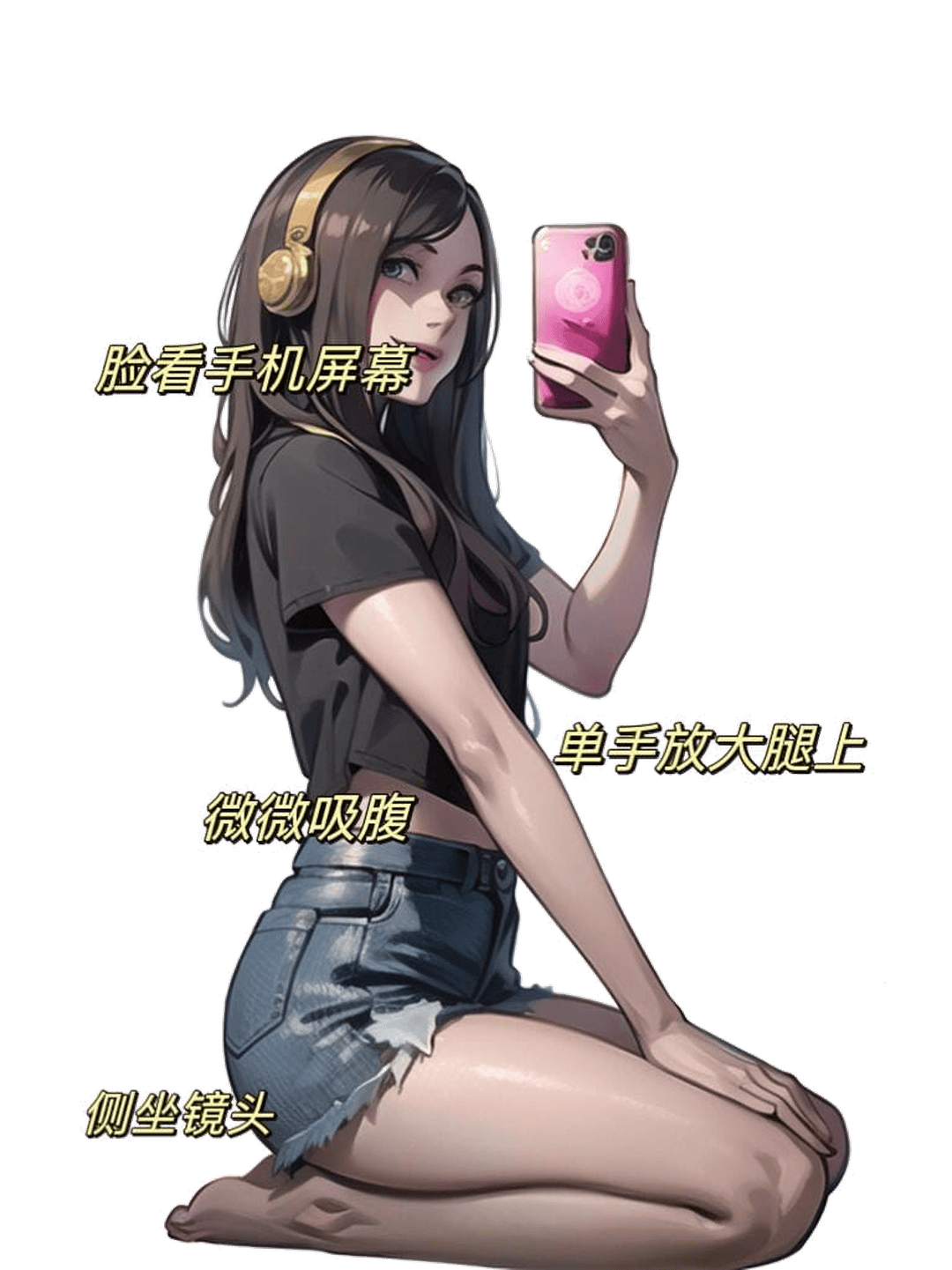 跪坐侧身自拍