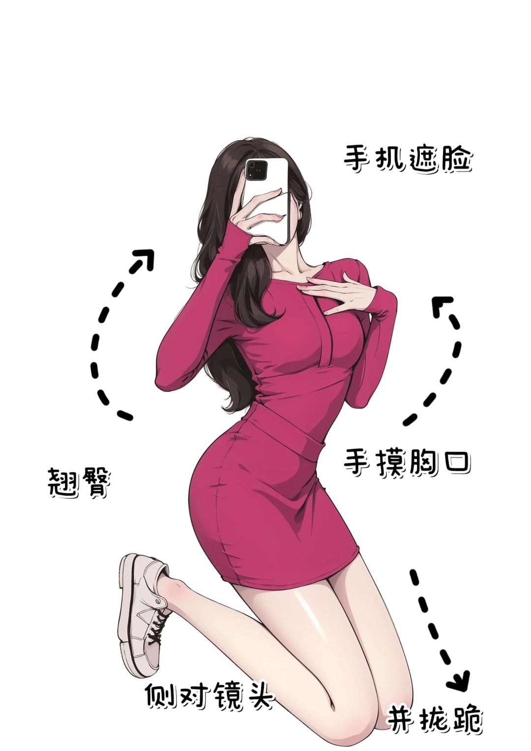 跪姿侧身摸胸