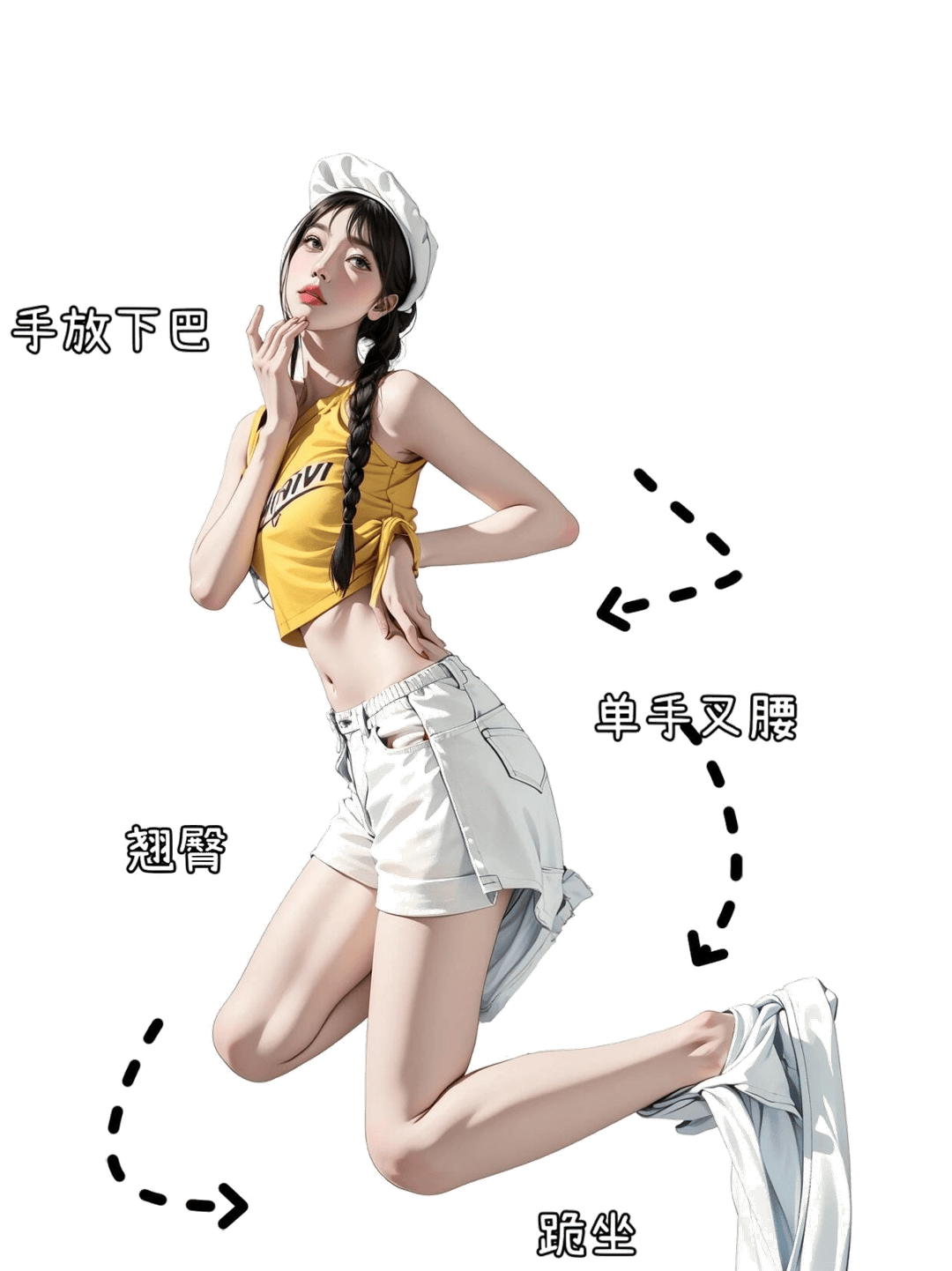 跪姿单手托腮