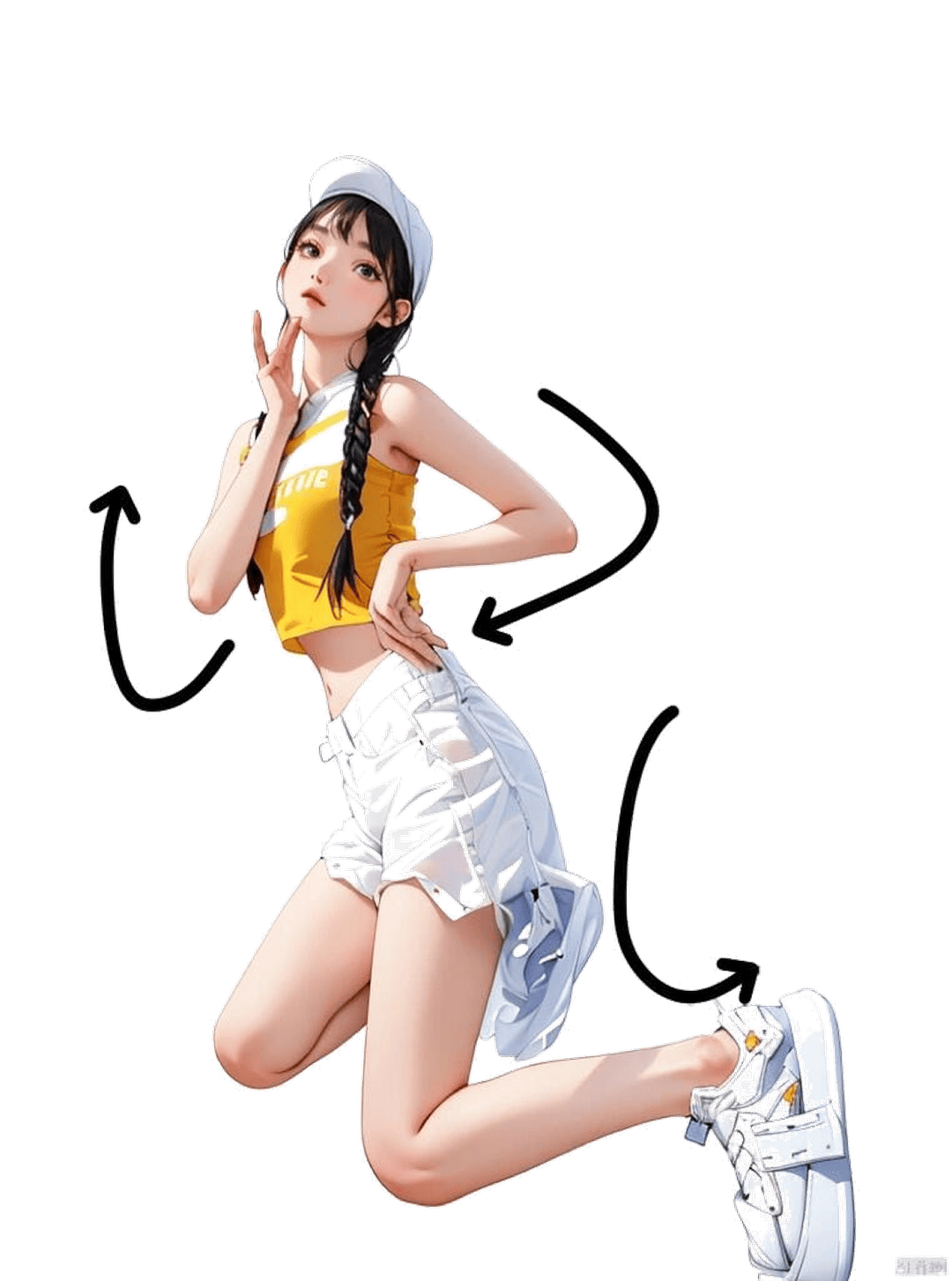 跪姿扭腰比耶