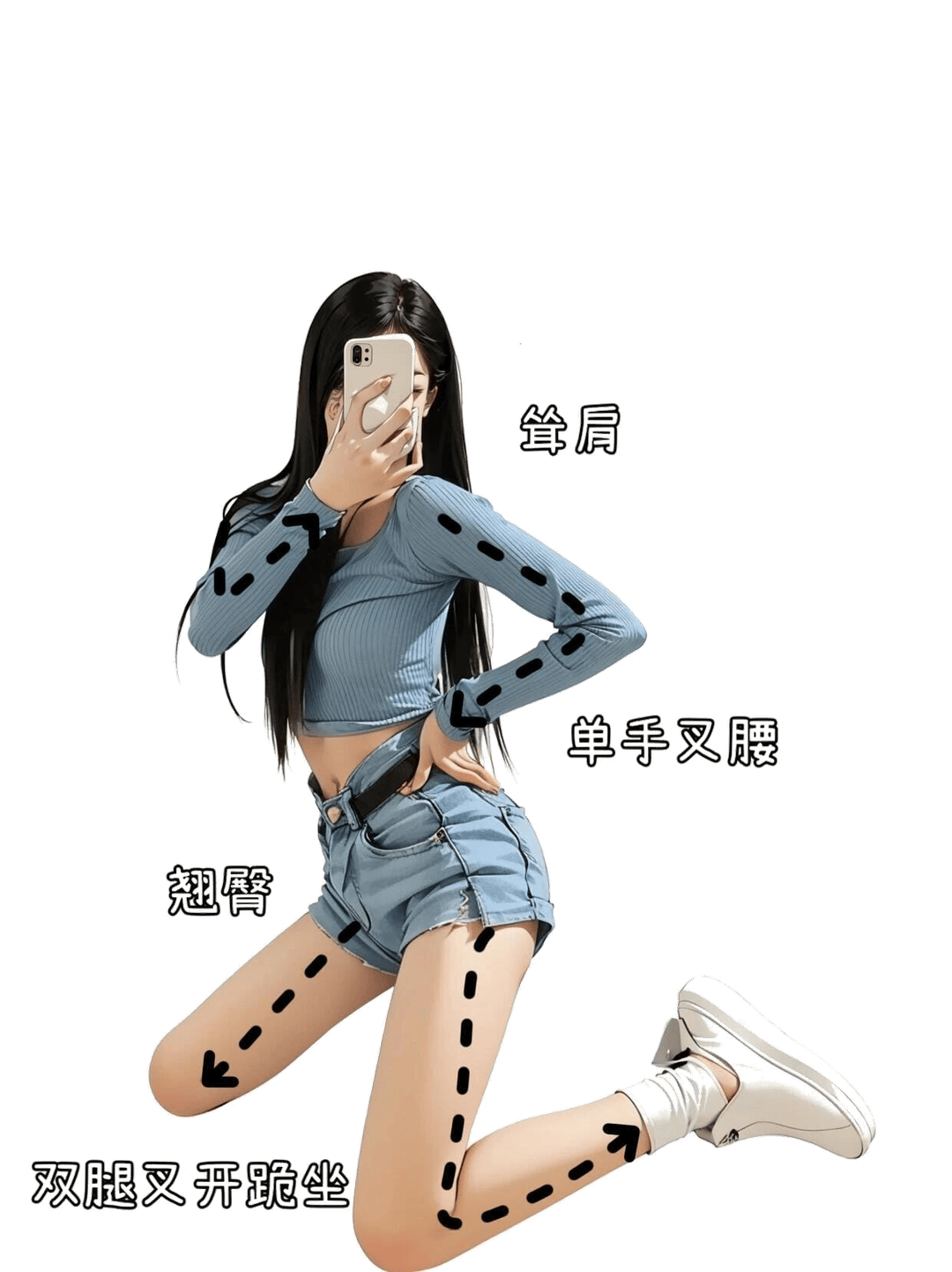 跪姿自拍姿态