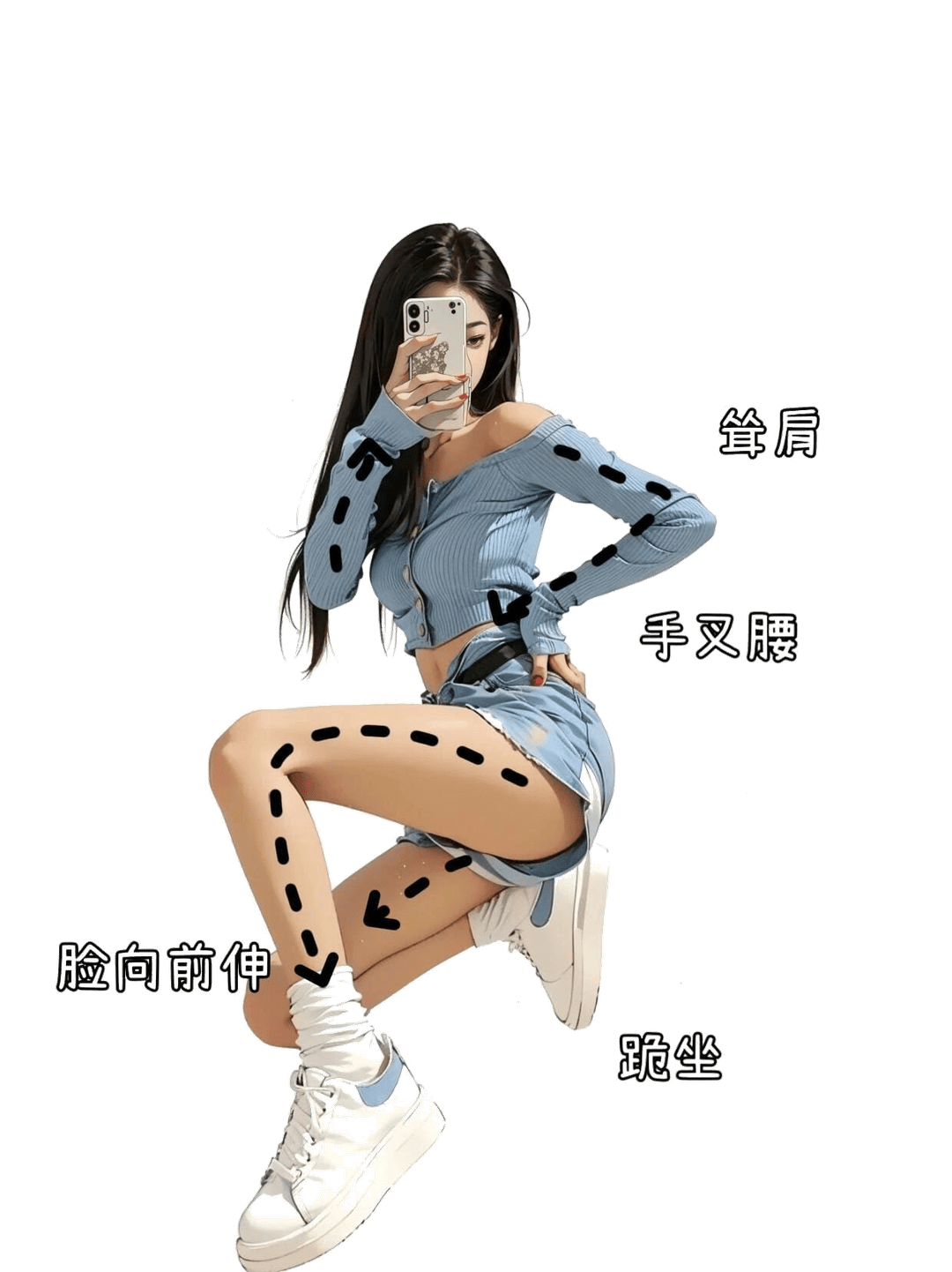 跪姿自拍姿态