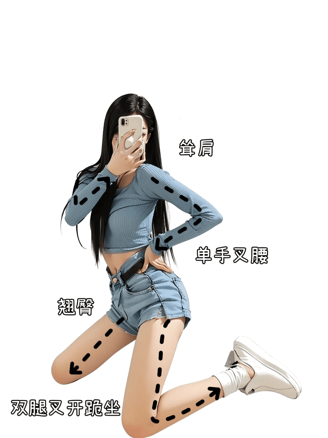 跪姿自拍姿态