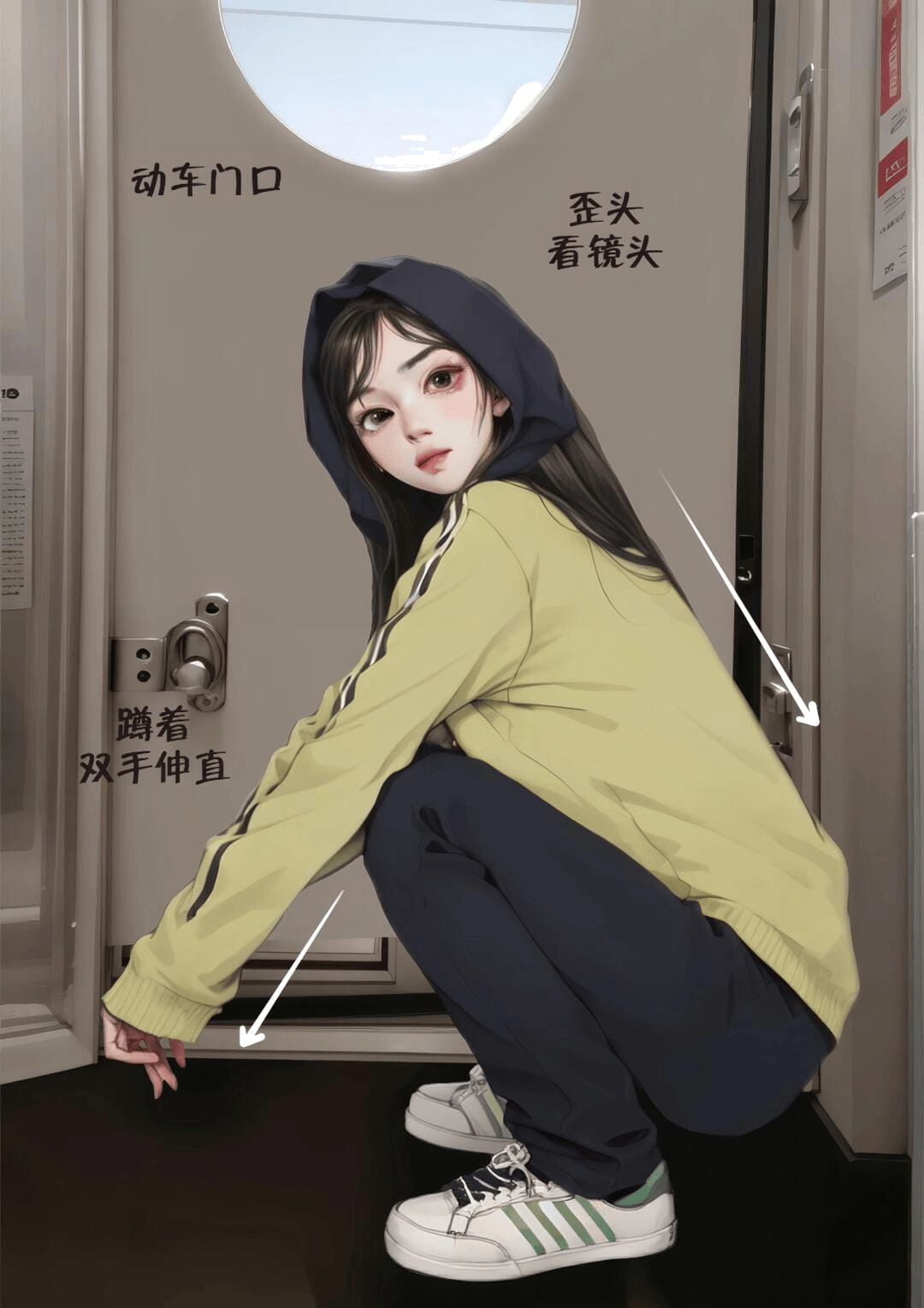 蹲姿侧身回眸