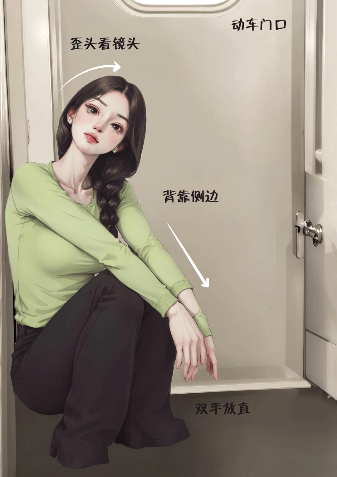 蹲姿侧靠摆拍