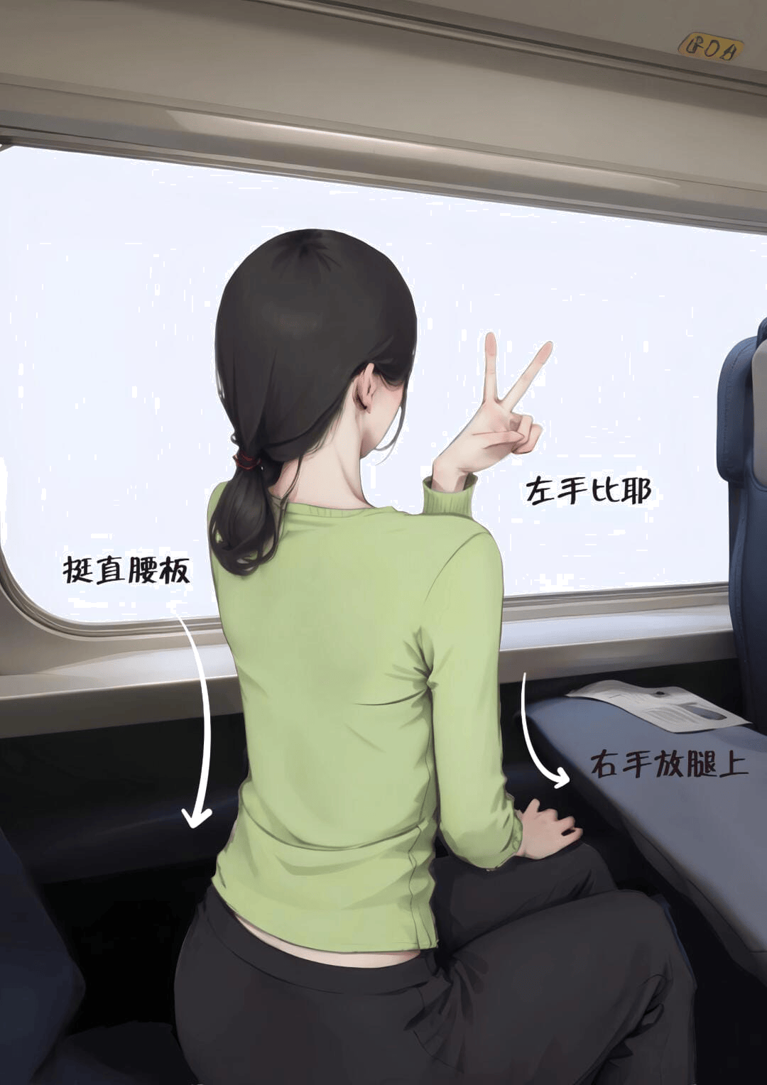 车厢内比耶坐姿