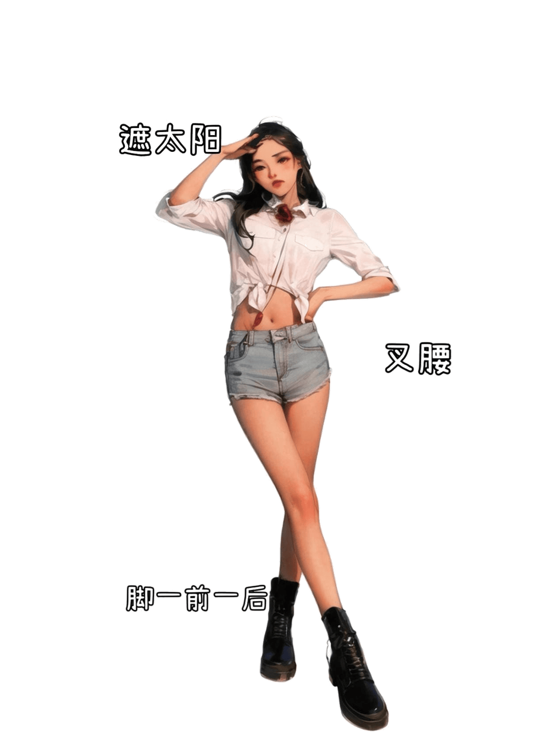遮阳叉腰站姿
