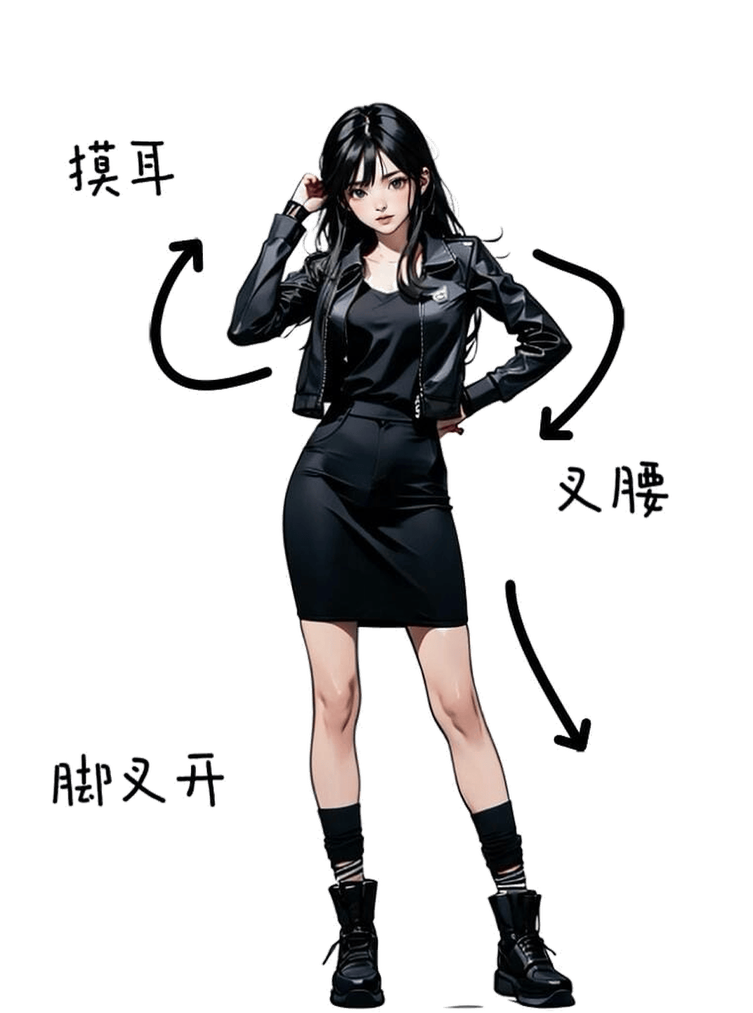 酷飒叉腰摸耳