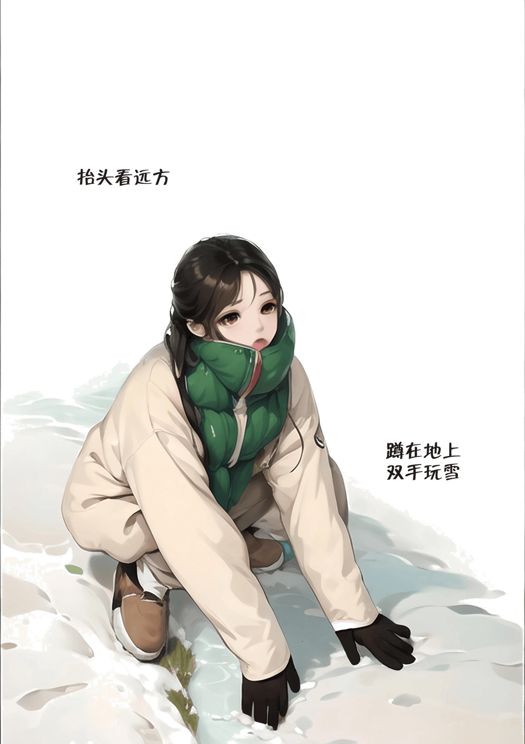 雪地蹲姿玩耍