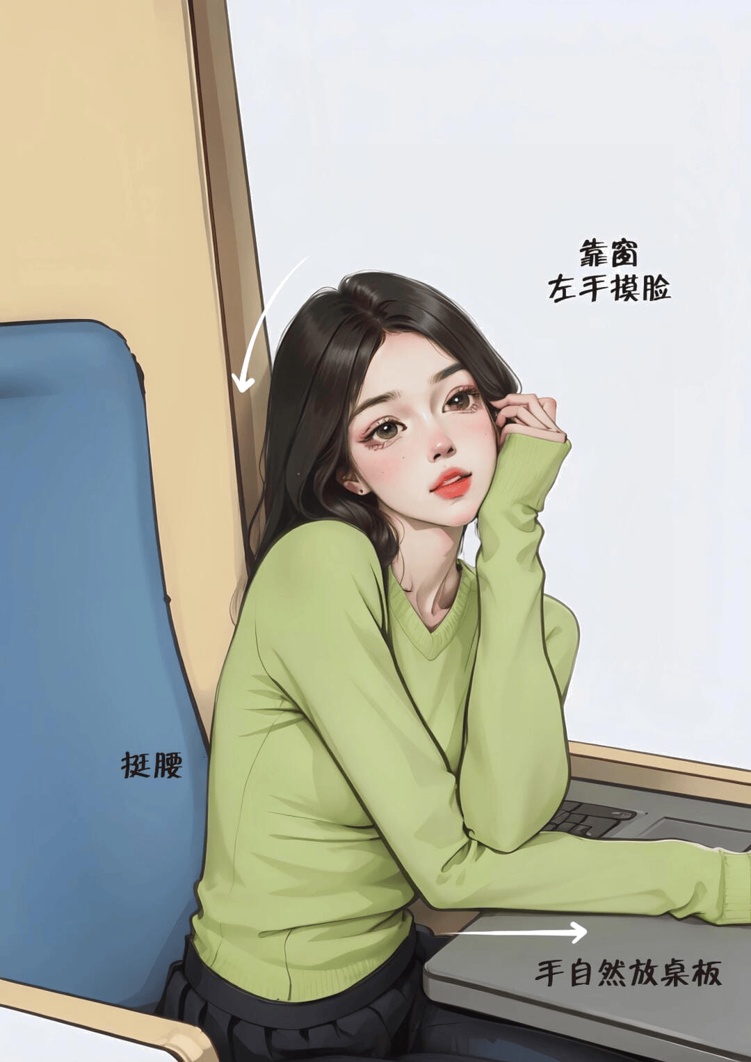 靠窗托腮沉思