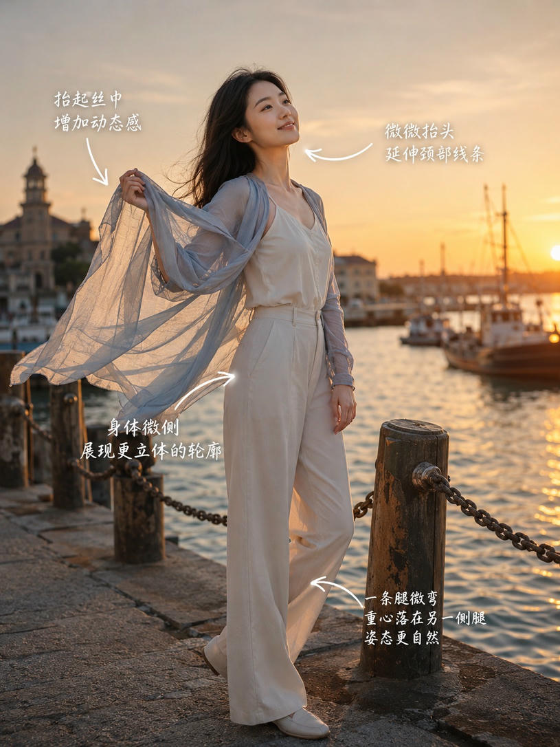 丝巾飘逸站姿