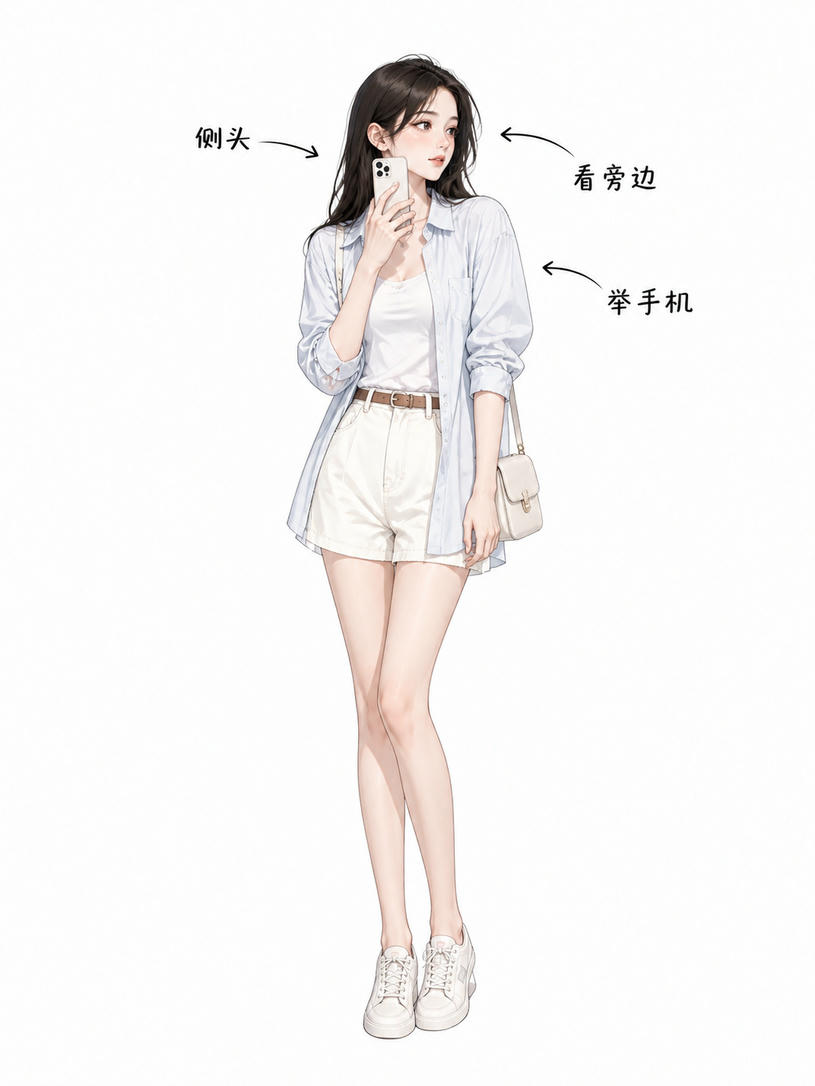 举手机侧头望