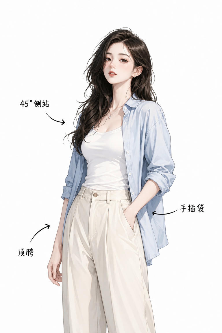 休闲侧身插袋站姿