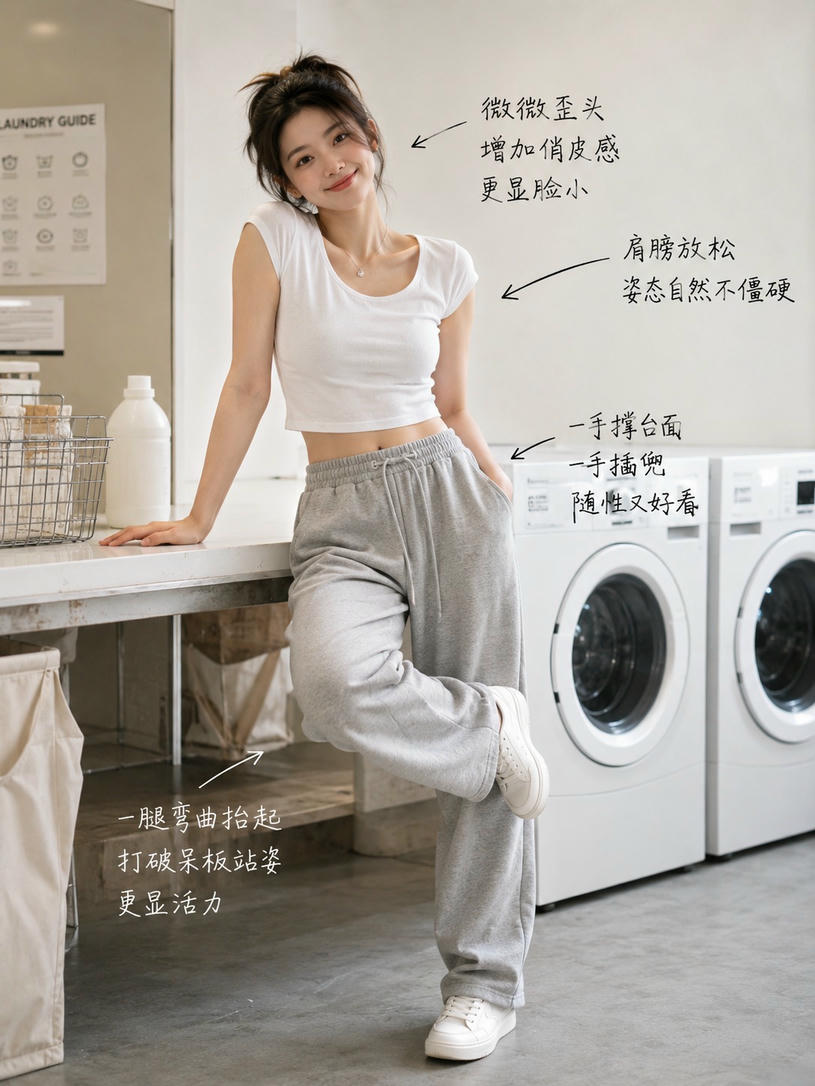 休闲倚靠单腿站姿