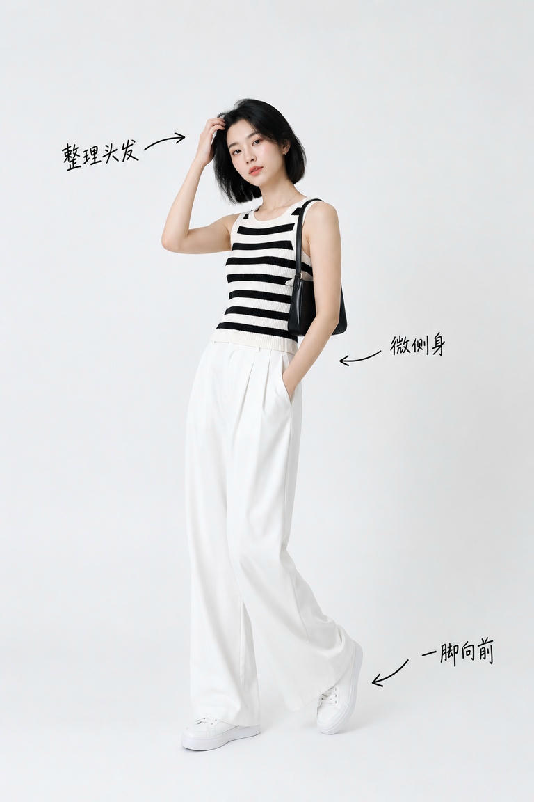 休闲微侧整理发丝
