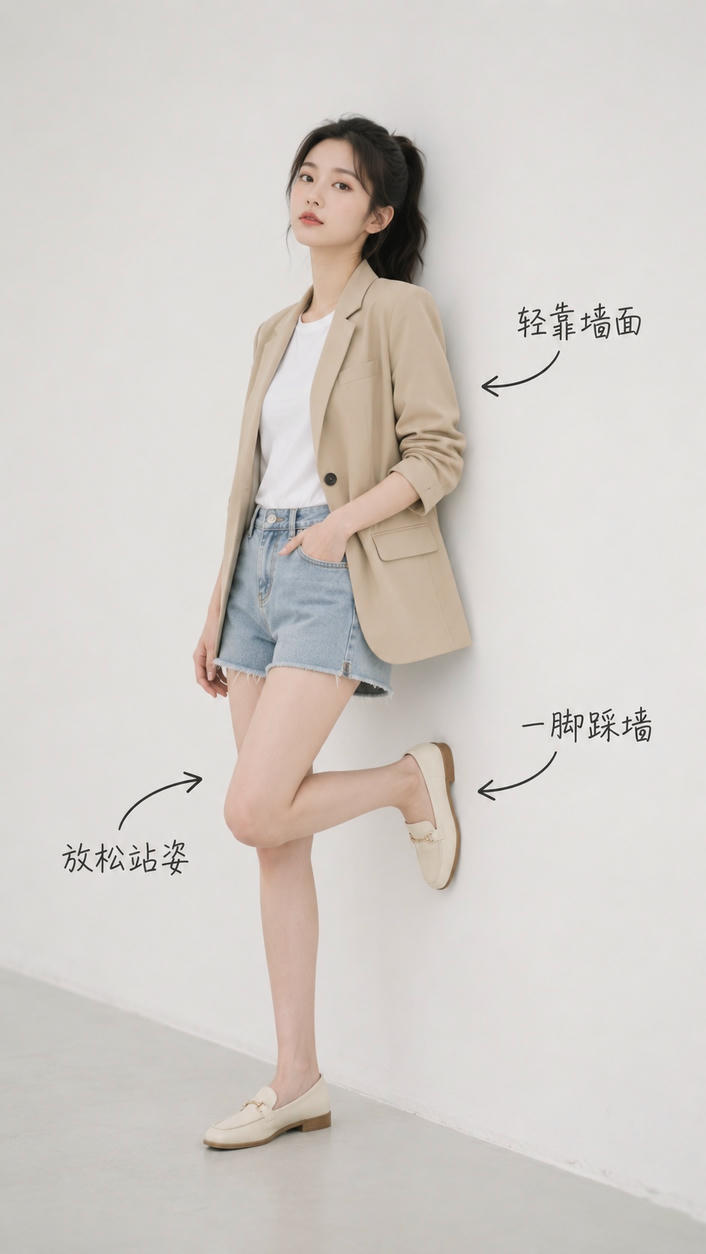 休闲靠墙站姿