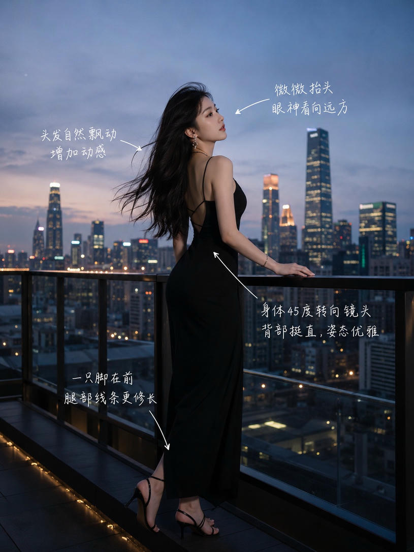 优雅侧身回眸姿态